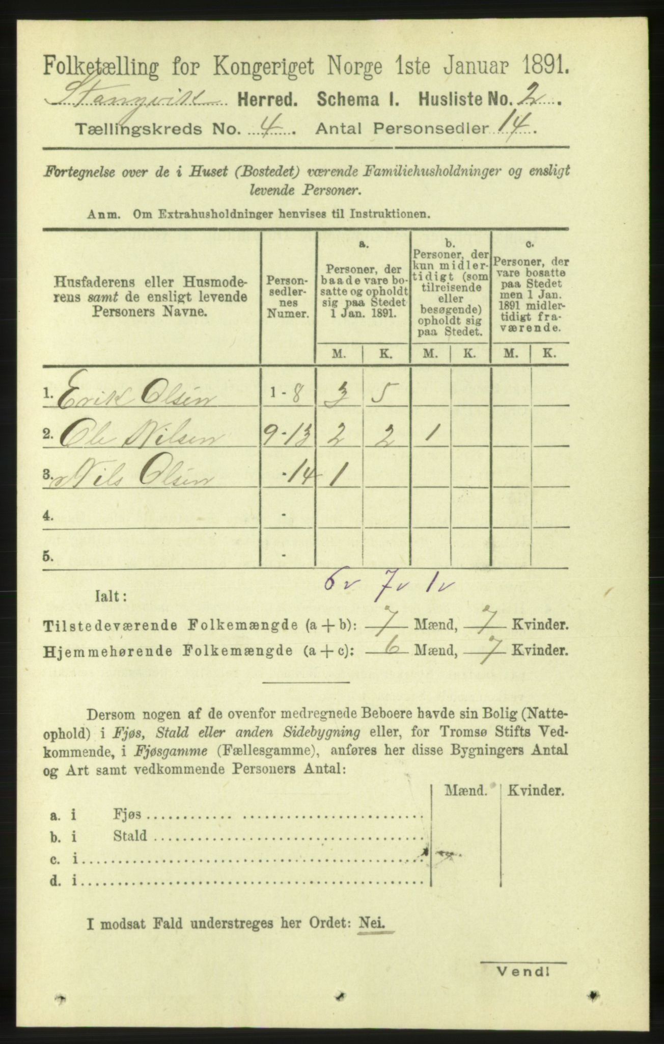 RA, 1891 census for 1564 Stangvik, 1891, p. 1525