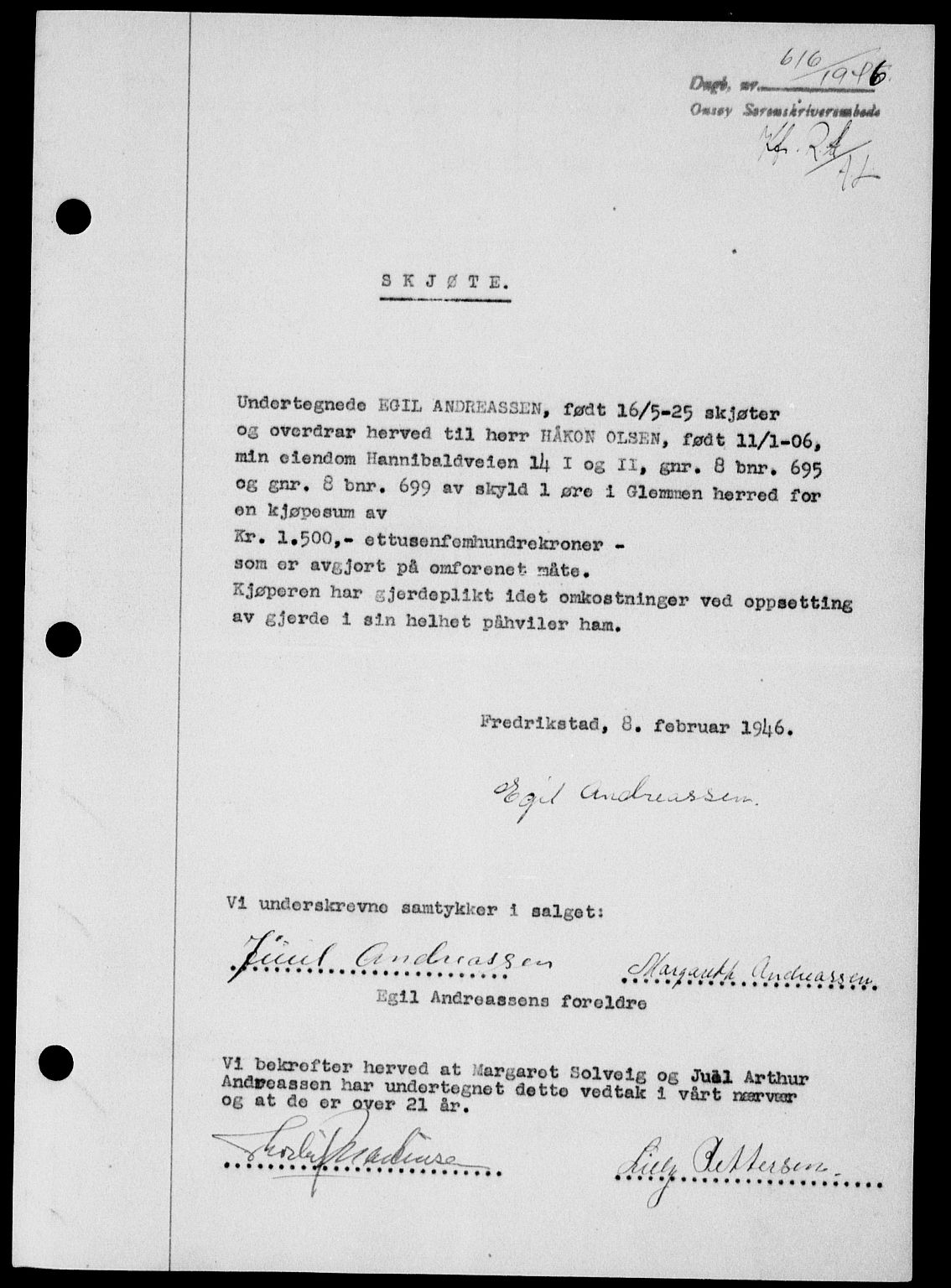 Onsøy sorenskriveri, SAO/A-10474/G/Ga/Gab/L0015: Mortgage book no. II A-15, 1945-1946, Diary no: : 616/1946