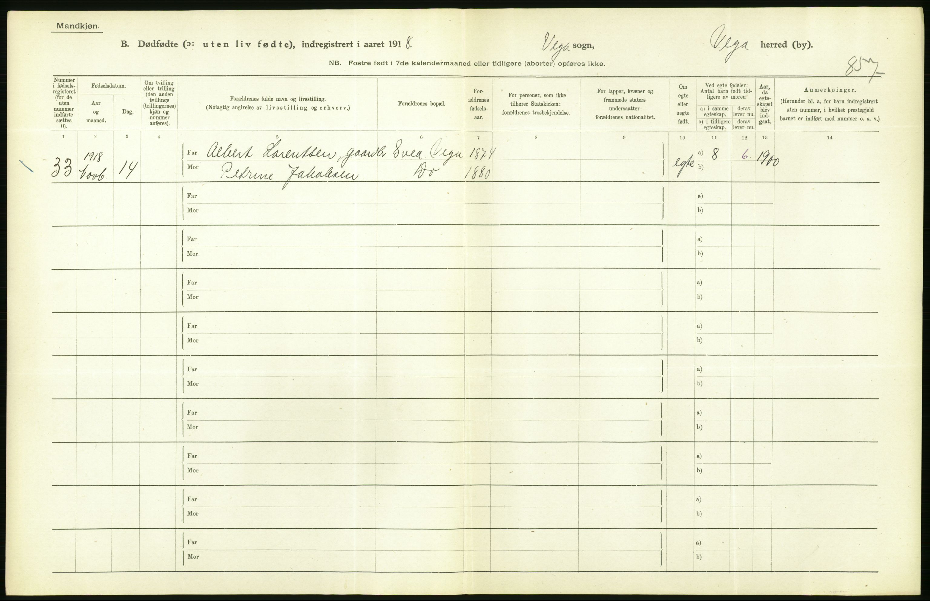 Statistisk sentralbyrå, Sosiodemografiske emner, Befolkning, AV/RA-S-2228/D/Df/Dfb/Dfbh/L0054: Nordland fylke: Gifte, dødfødte. Bygder og byer., 1918, p. 384