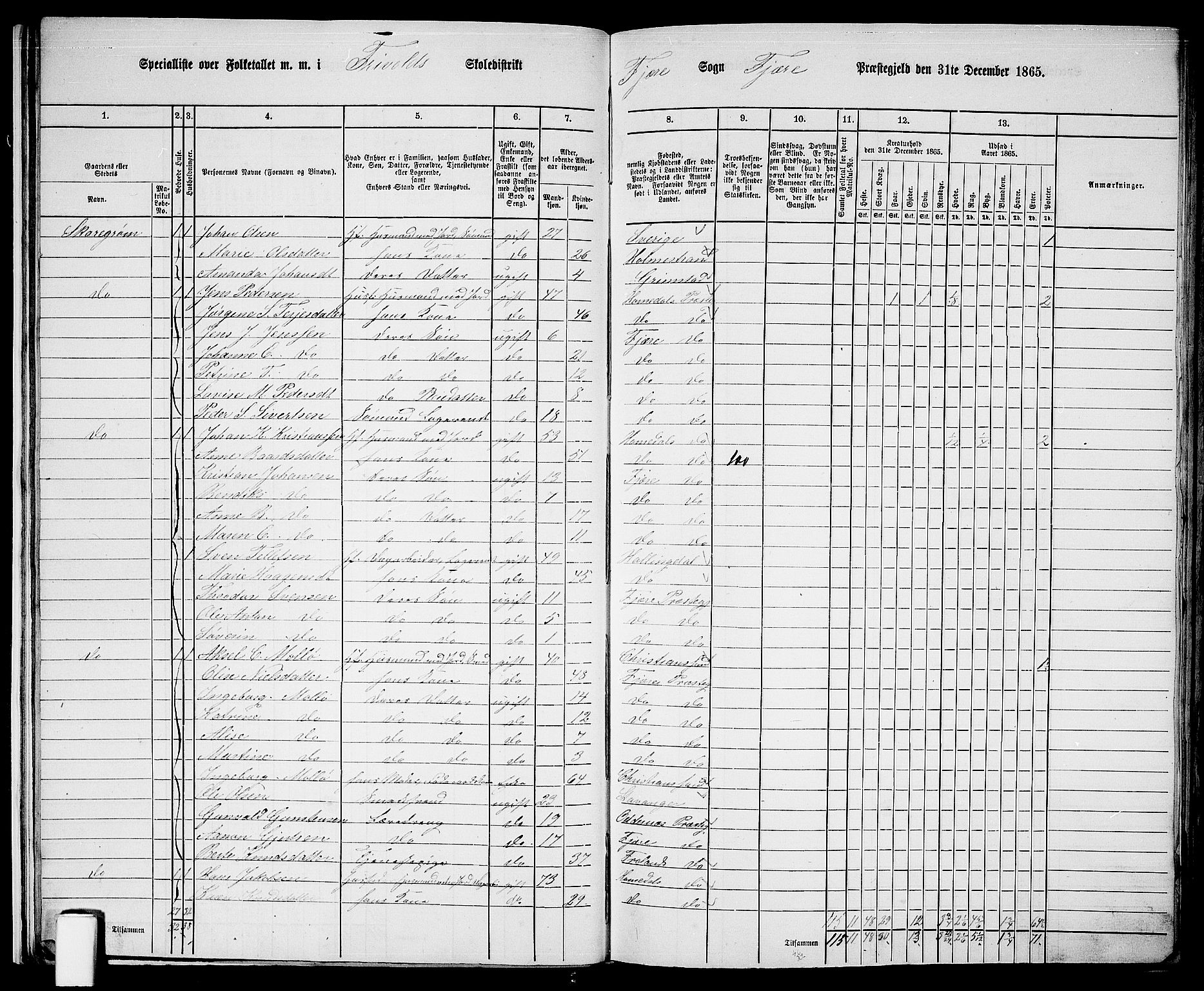 RA, 1865 census for Fjære/Fjære, 1865, p. 19