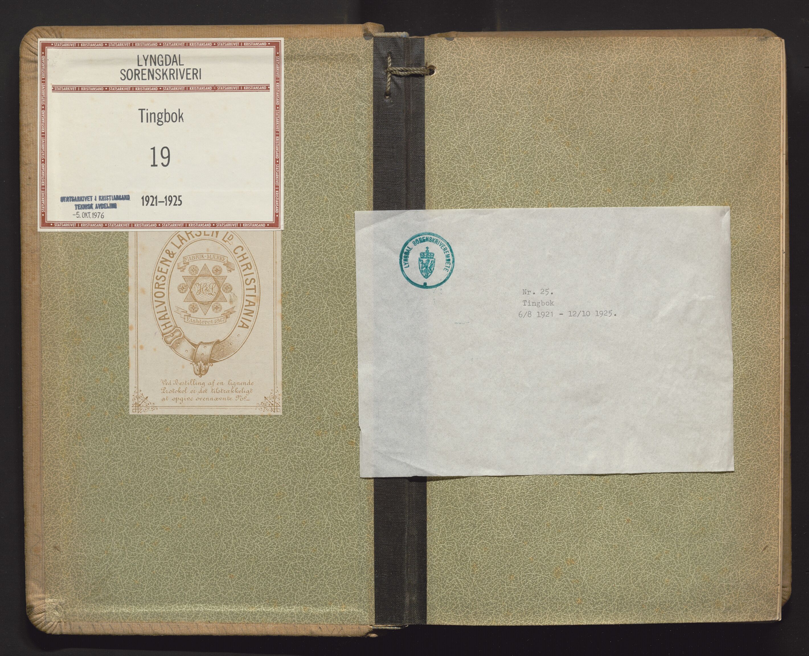 Lyngdal sorenskriveri, AV/SAK-1221-0004/F/Fa/L0061: Tingbok nr. 19, 1921-1925