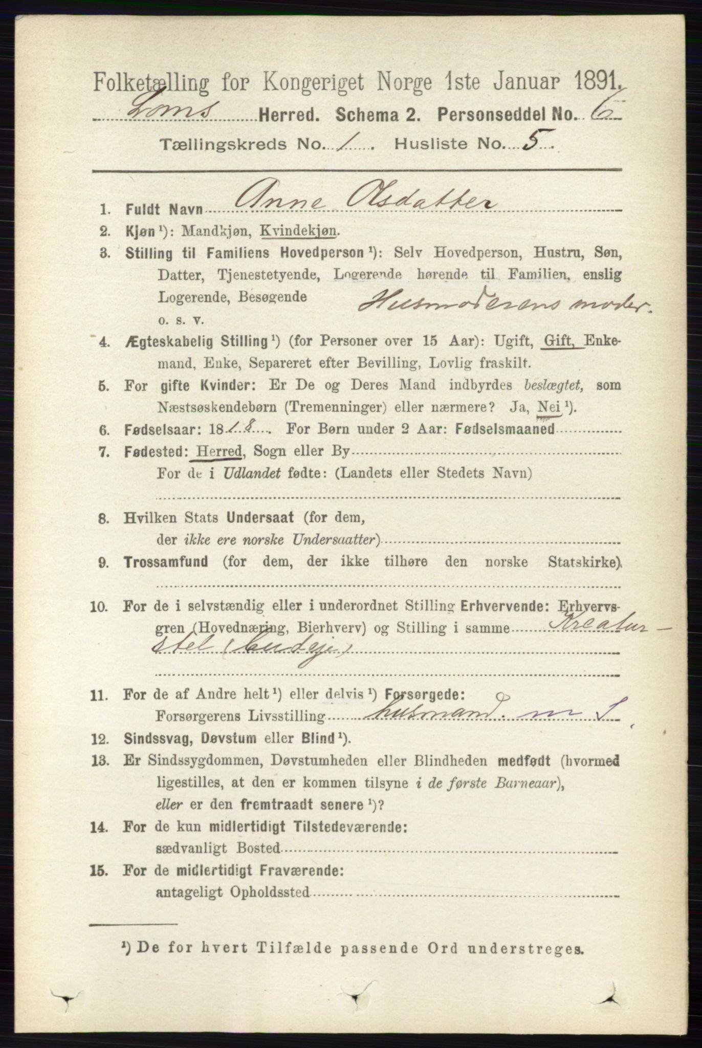 RA, 1891 census for 0514 Lom, 1891, p. 144