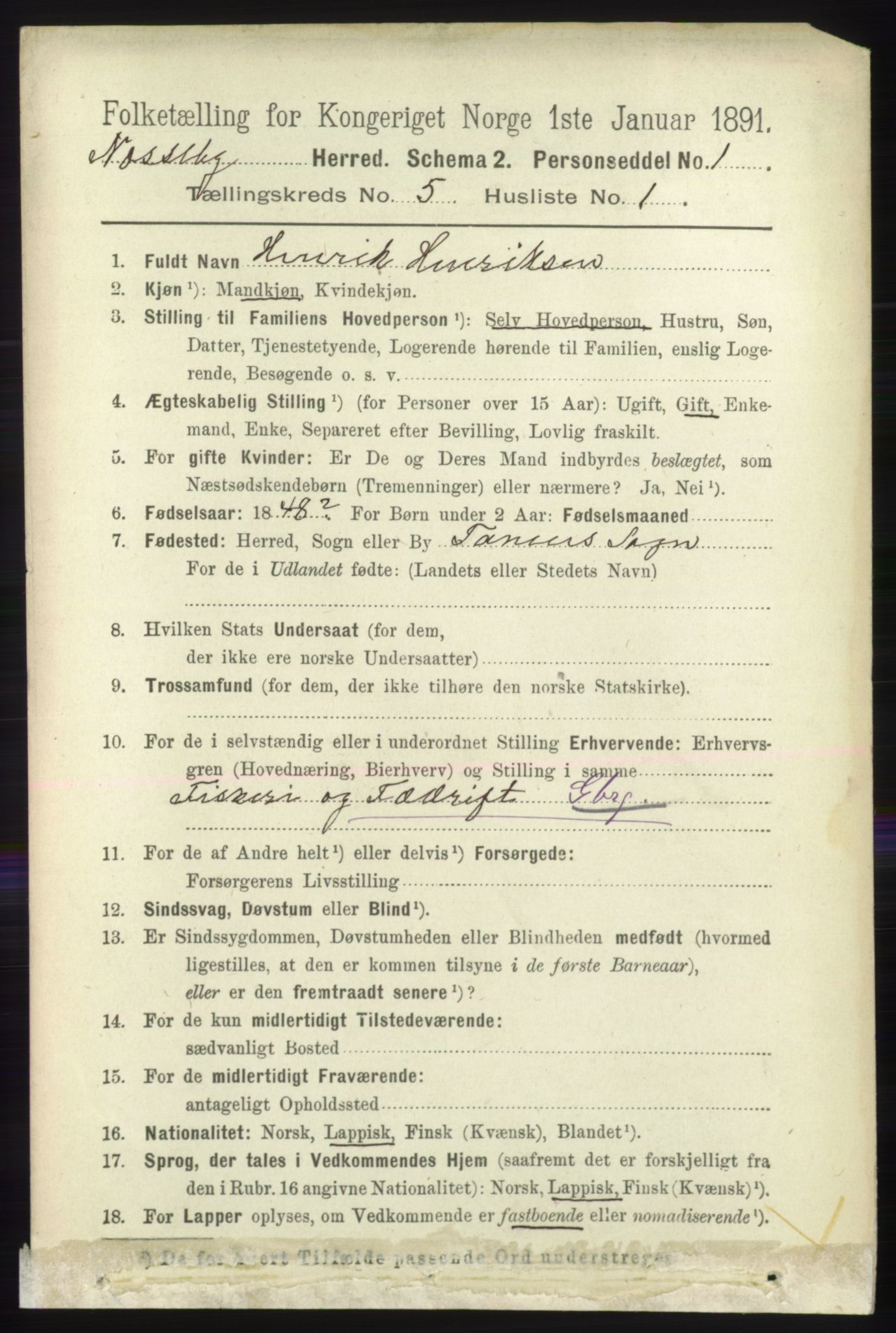 RA, 1891 census for 2027 Nesseby, 1891, p. 1454