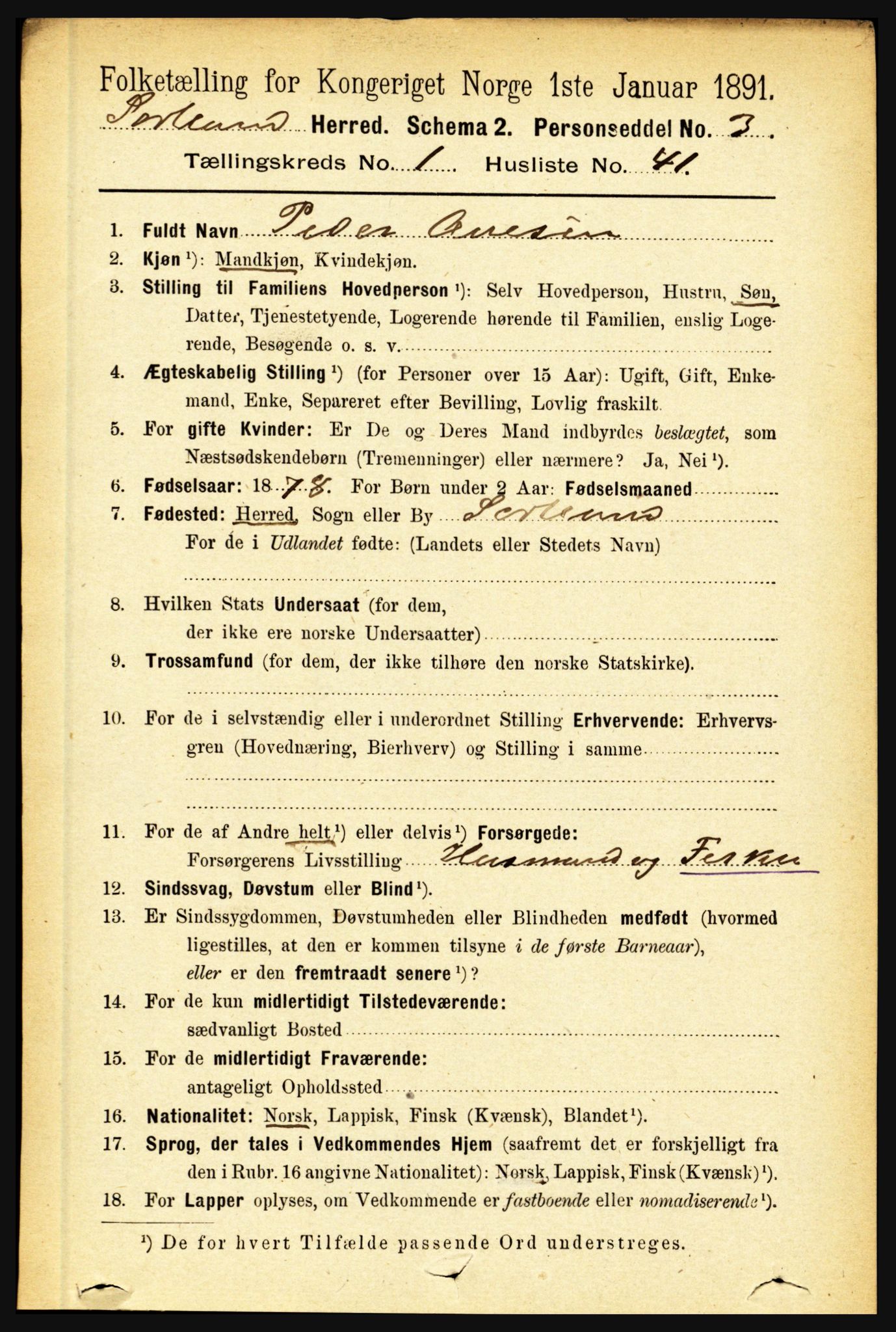 RA, 1891 census for 1870 Sortland, 1891, p. 368