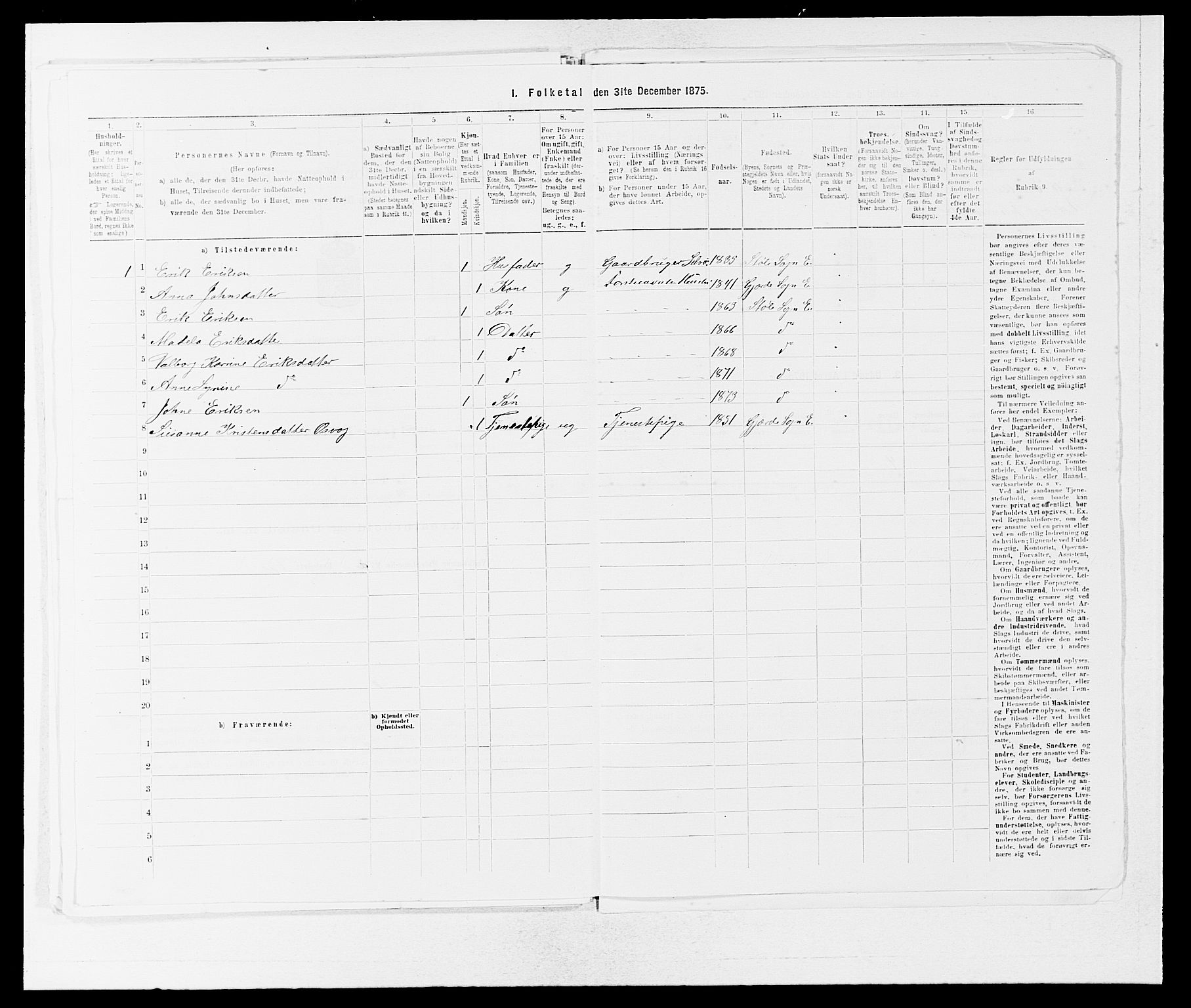 SAB, 1875 census for 1211P Etne, 1875, p. 268