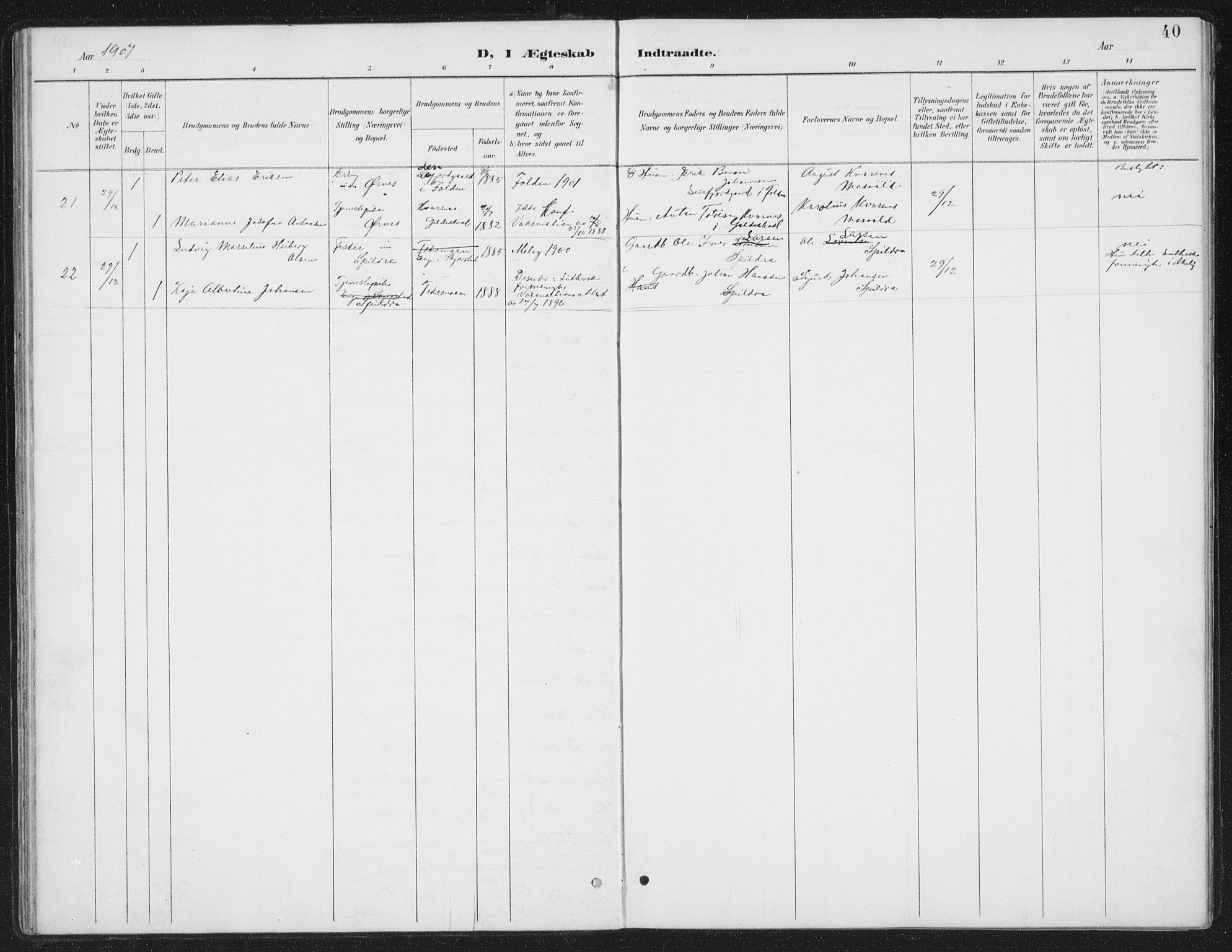 Ministerialprotokoller, klokkerbøker og fødselsregistre - Nordland, AV/SAT-A-1459/843/L0638: Parish register (copy) no. 843C07, 1888-1907, p. 40