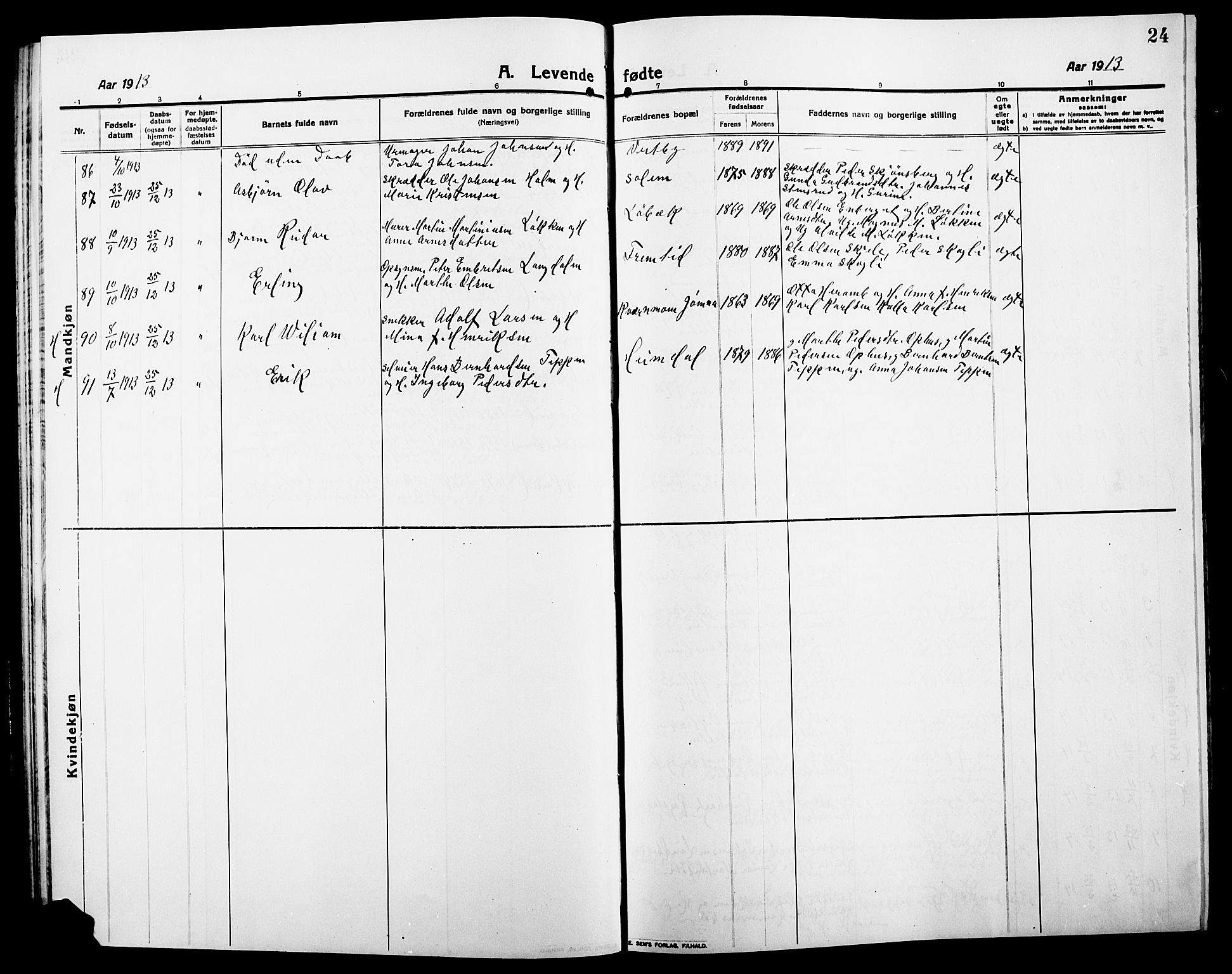 Elverum prestekontor, AV/SAH-PREST-044/H/Ha/Hab/L0010: Parish register (copy) no. 10, 1912-1922, p. 24