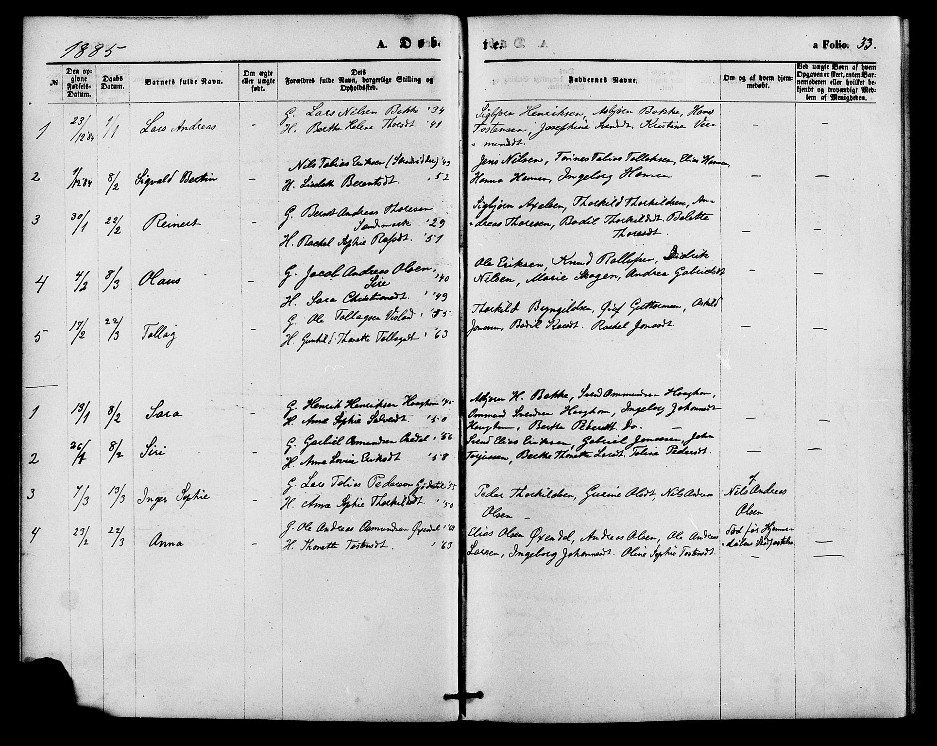 Bakke sokneprestkontor, SAK/1111-0002/F/Fa/Faa/L0007: Parish register (official) no. A 7, 1877-1886, p. 33