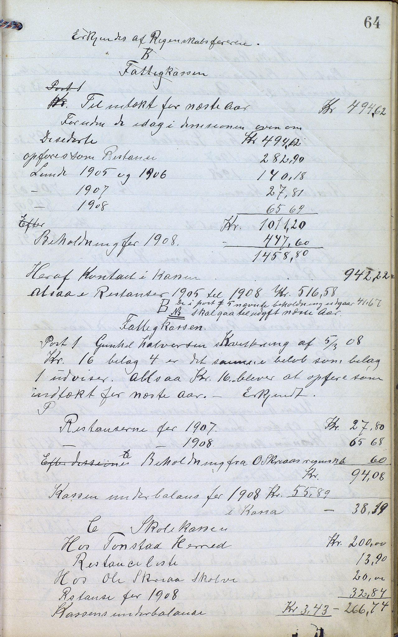 Øvre Sirdal kommune - Formannskapet/Kommunestyret, ARKSOR/1046ØS120/A/L0001: Møtebok (d), 1905-1917, p. 64