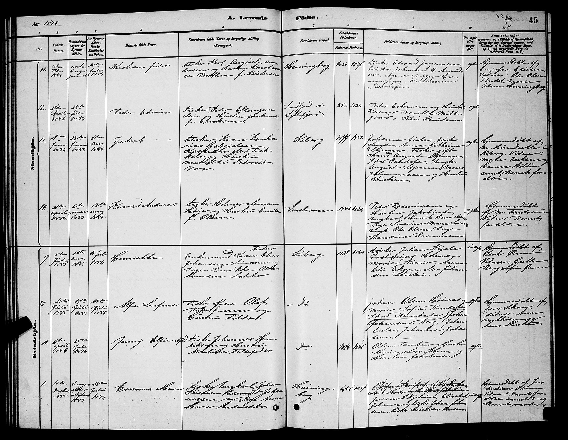 Vardø sokneprestkontor, AV/SATØ-S-1332/H/Hb/L0006klokker: Parish register (copy) no. 6, 1879-1887, p. 45