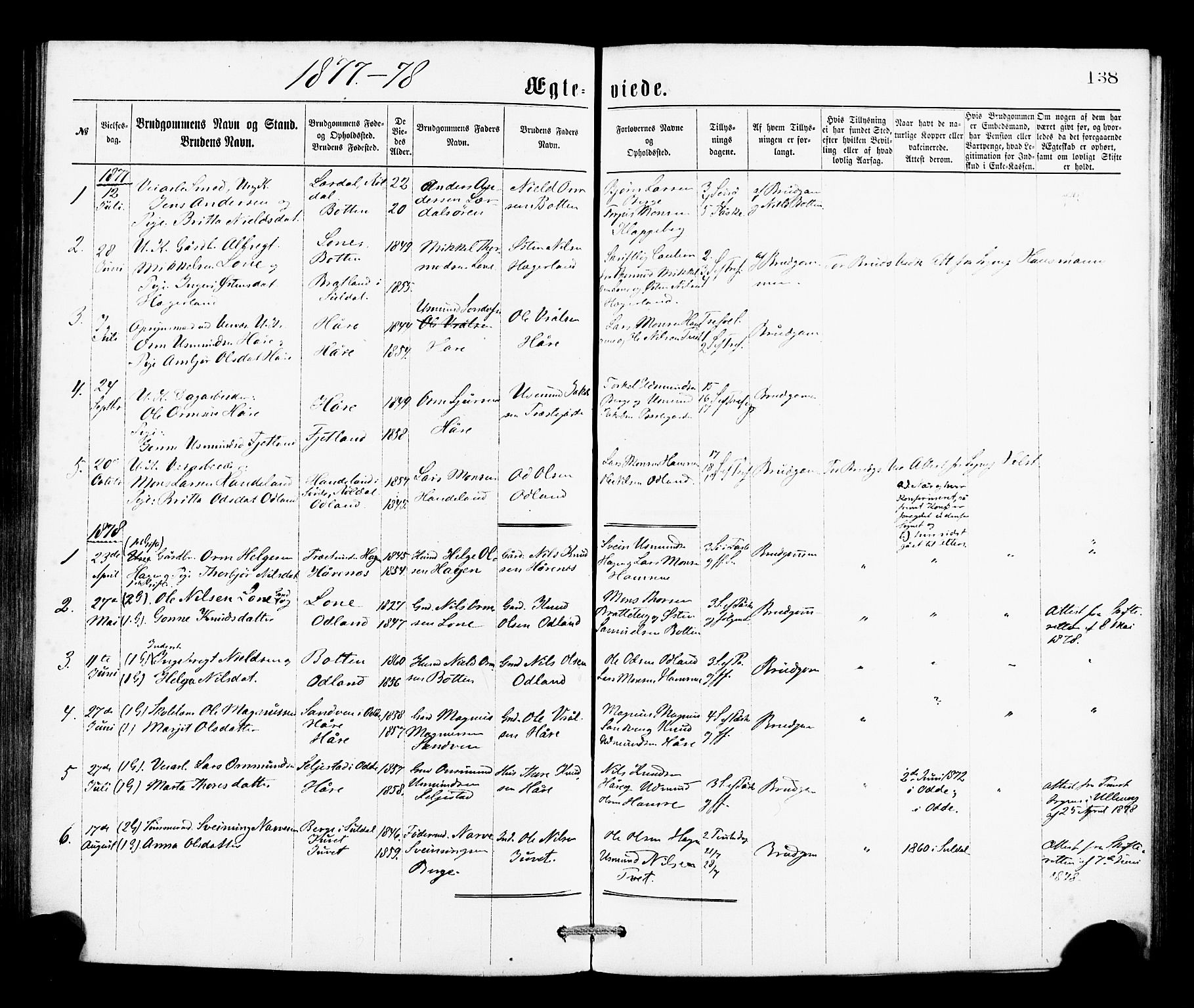 Røldal sokneprestembete, SAB/A-100247: Parish register (official) no. A 4, 1870-1886, p. 138