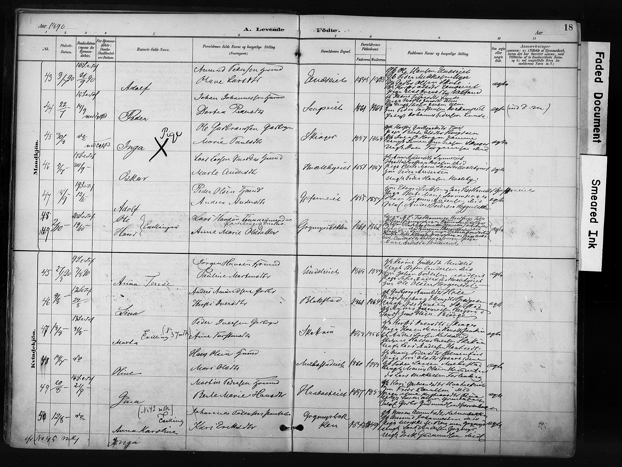 Gran prestekontor, AV/SAH-PREST-112/H/Ha/Haa/L0017: Parish register (official) no. 17, 1889-1897, p. 18