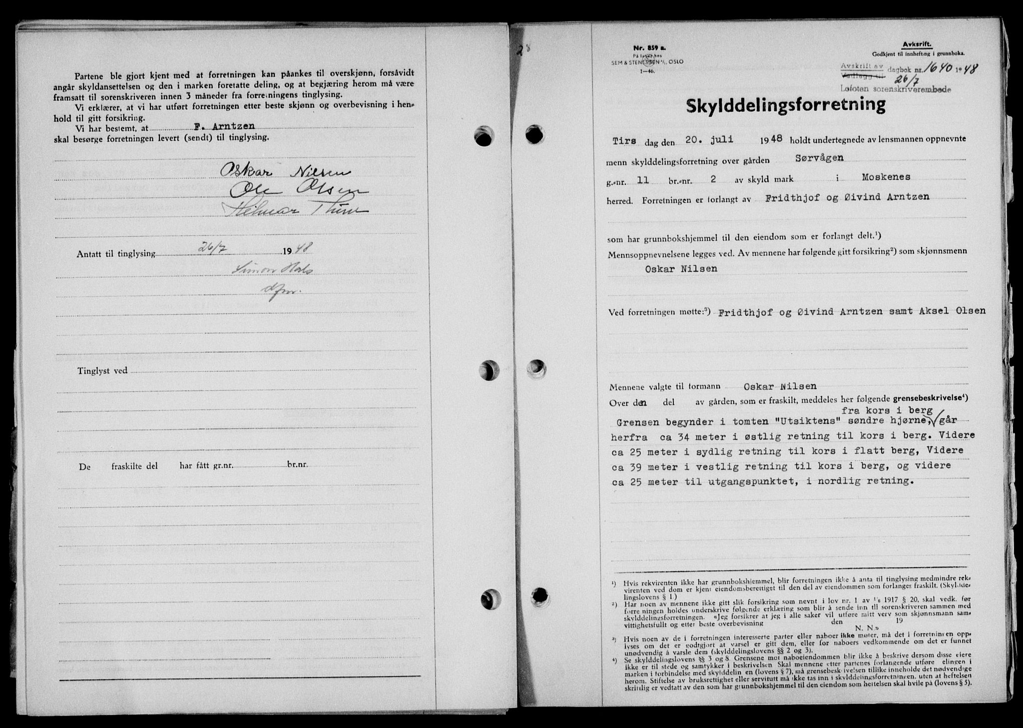 Lofoten sorenskriveri, SAT/A-0017/1/2/2C/L0018a: Mortgage book no. 18a, 1948-1948, Diary no: : 1640/1948