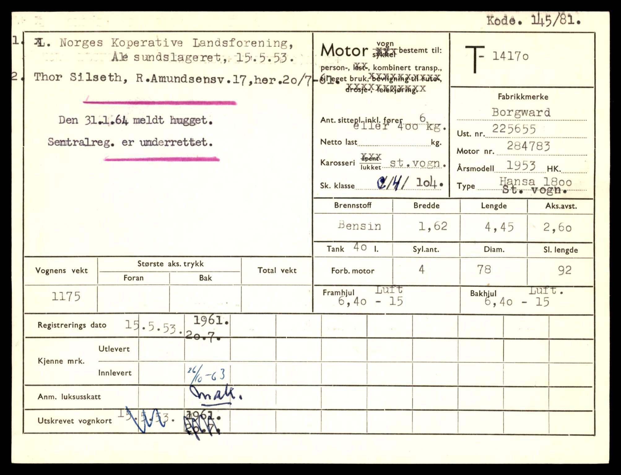 Møre og Romsdal vegkontor - Ålesund trafikkstasjon, AV/SAT-A-4099/F/Fe/L0043: Registreringskort for kjøretøy T 14080 - T 14204, 1927-1998, p. 2419