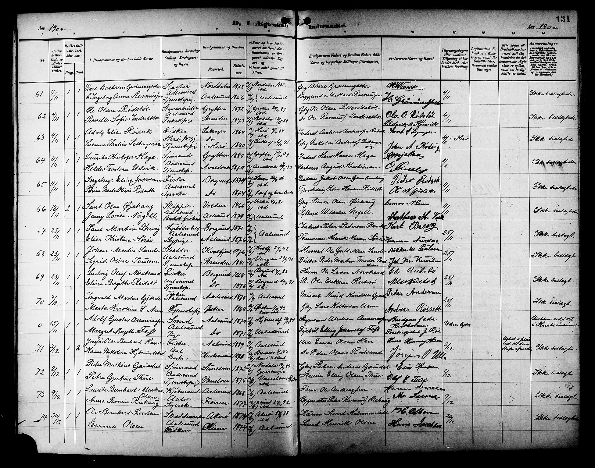 Ministerialprotokoller, klokkerbøker og fødselsregistre - Møre og Romsdal, AV/SAT-A-1454/529/L0469: Parish register (copy) no. 529C06, 1898-1906, p. 131