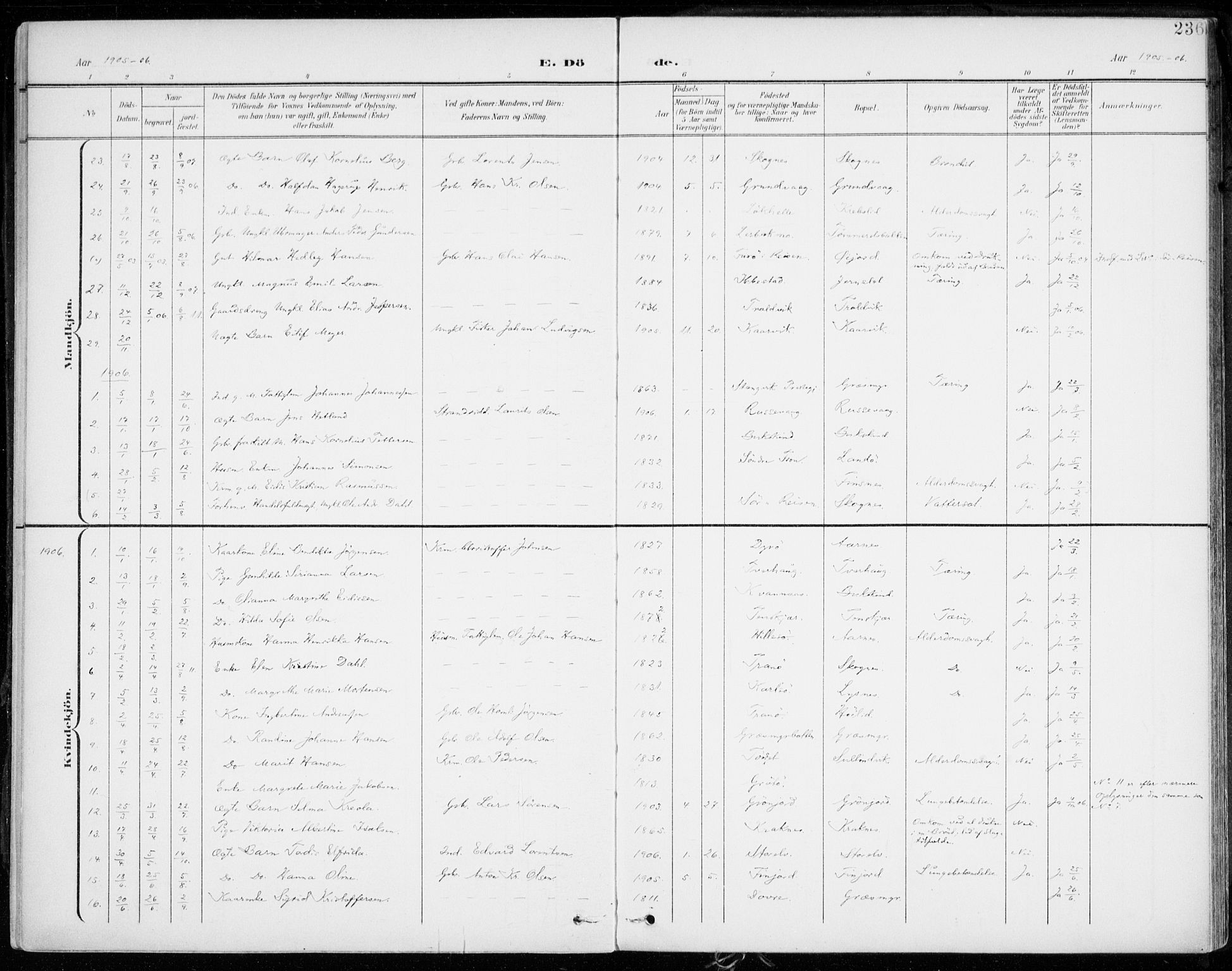 Lenvik sokneprestembete, SATØ/S-1310/H/Ha/Haa/L0014kirke: Parish register (official) no. 14, 1899-1909, p. 236