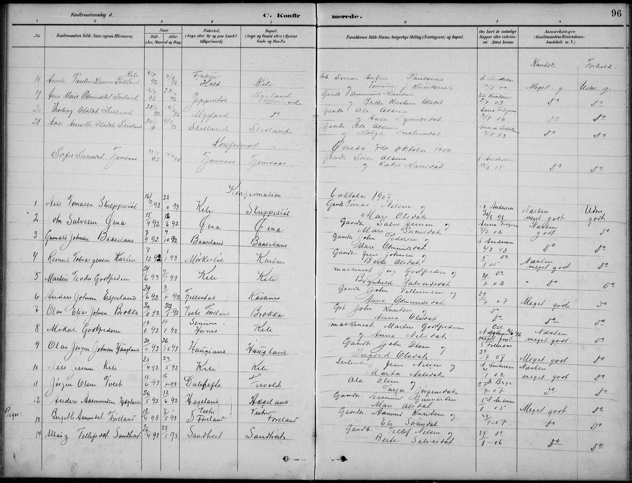 Vennesla sokneprestkontor, SAK/1111-0045/Fb/Fba/L0003: Parish register (copy) no. B 3, 1890-1919, p. 96