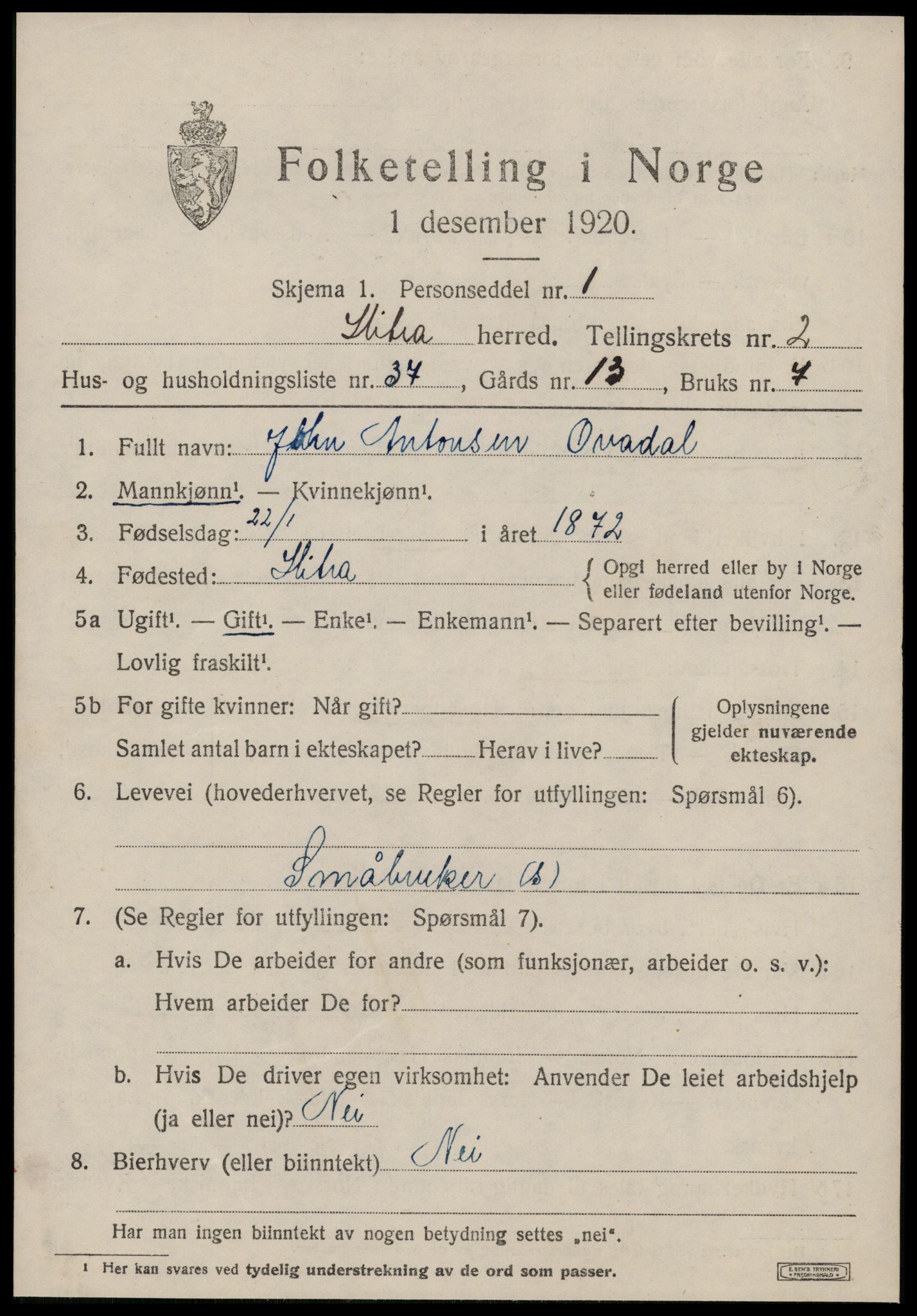 SAT, 1920 census for Hitra, 1920, p. 1157