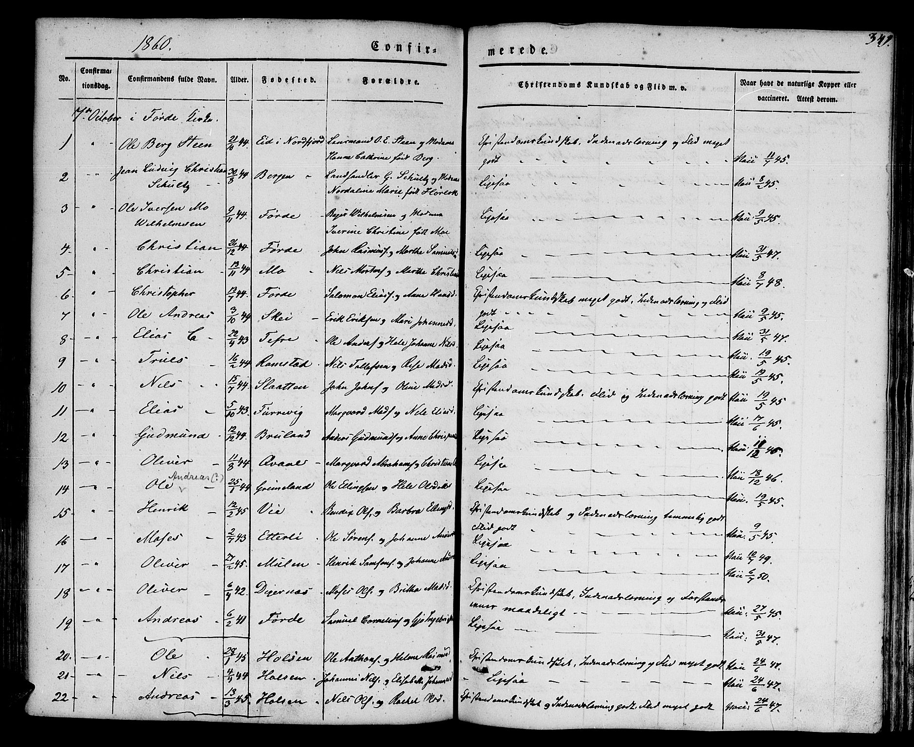 Førde sokneprestembete, SAB/A-79901/H/Haa/Haaa/L0007: Parish register (official) no. A 7, 1843-1860, p. 349