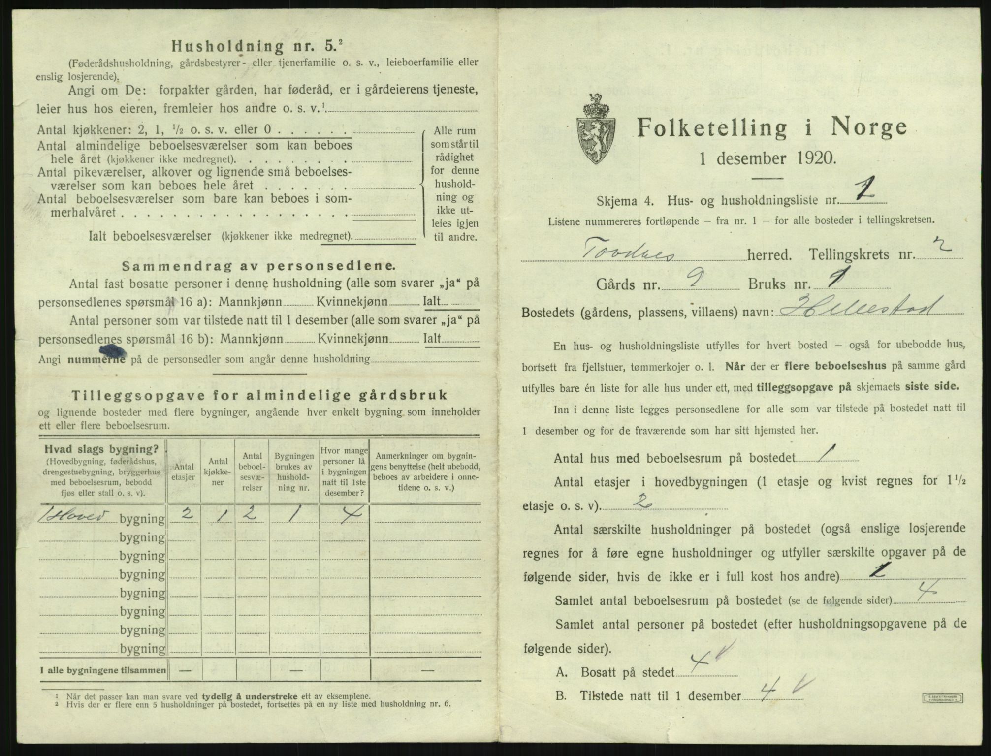 SAK, 1920 census for Tovdal, 1920, p. 41