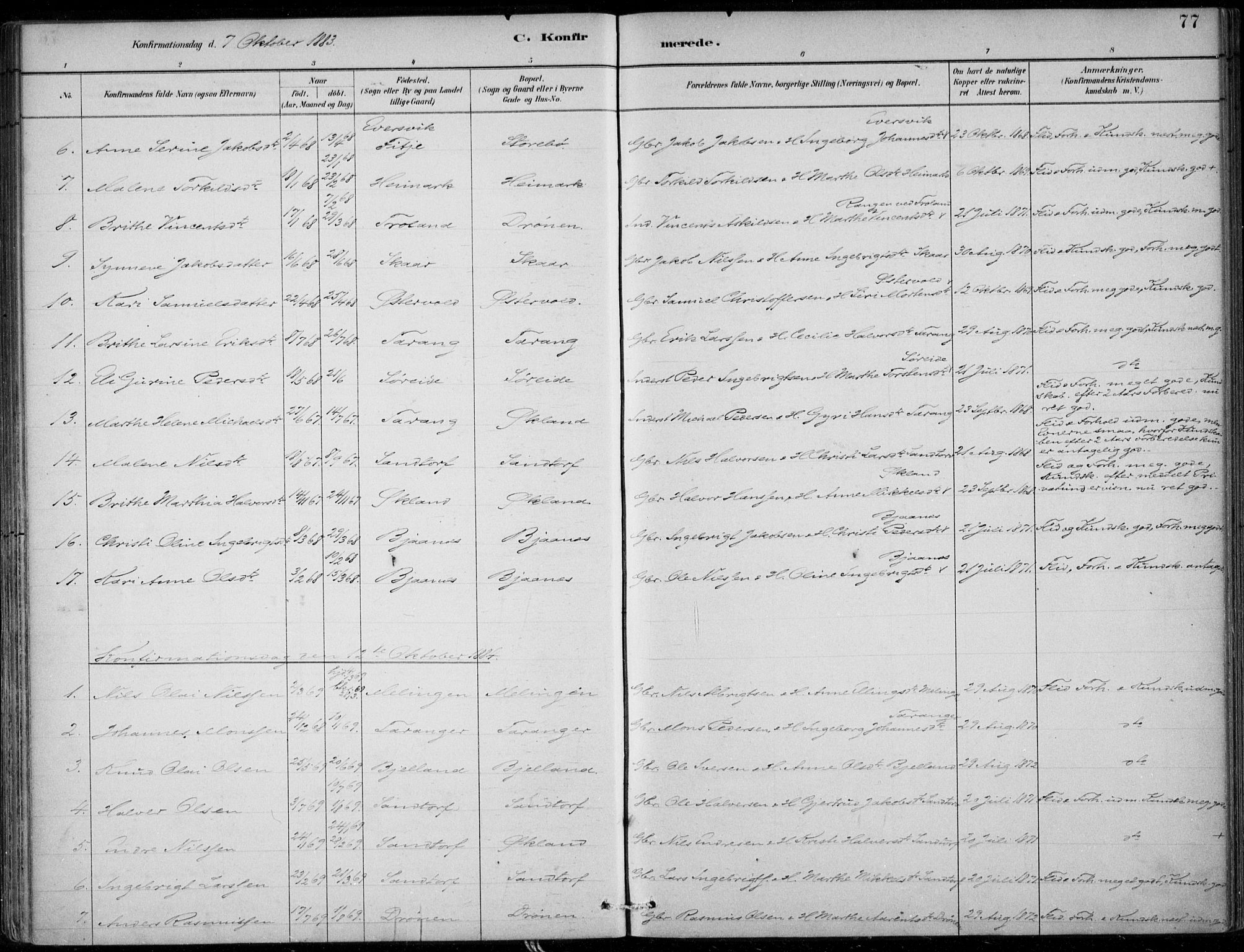 Sund sokneprestembete, SAB/A-99930: Parish register (official) no. C  1, 1882-1899, p. 77