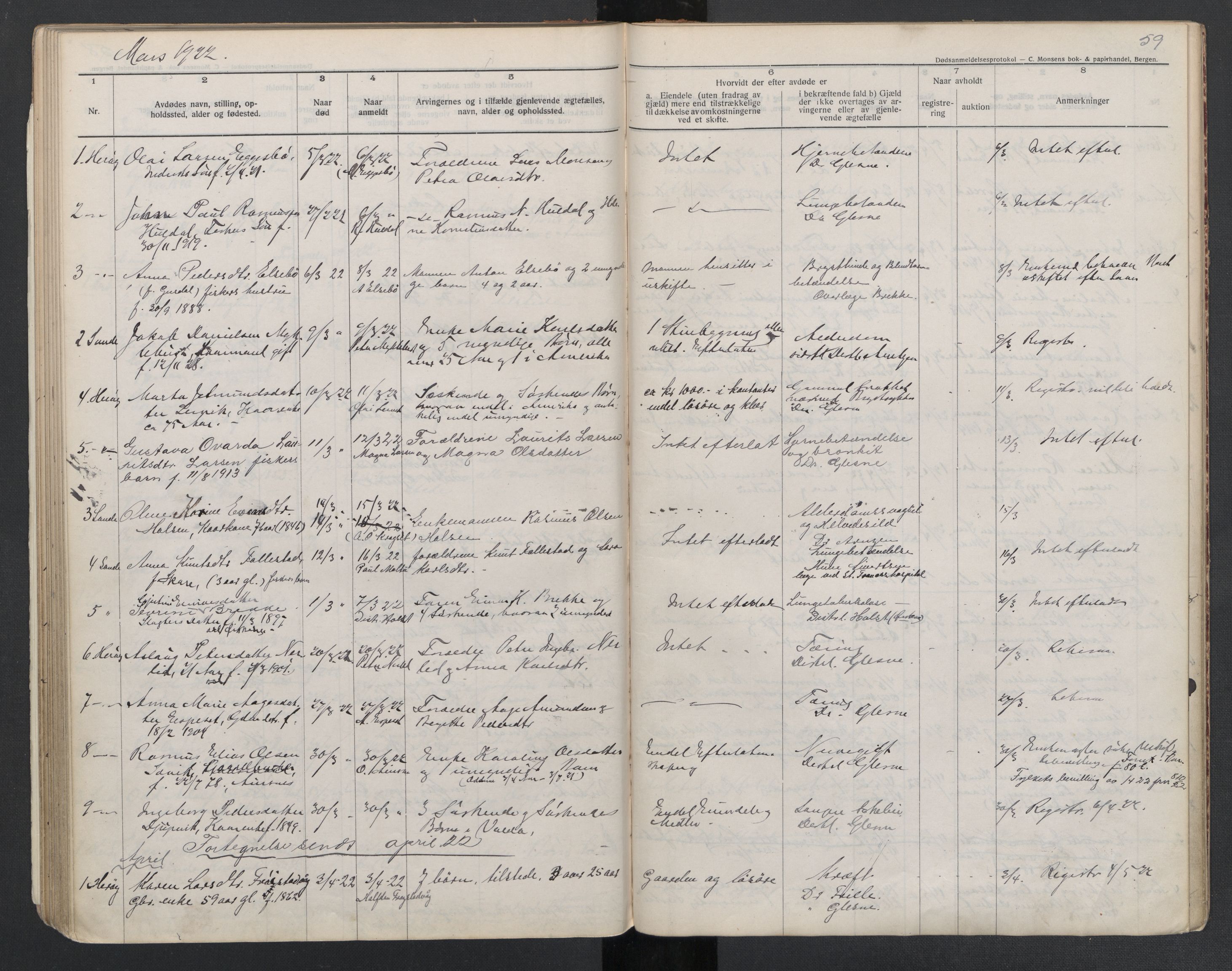 Herøy og Sande lensmannskontor, AV/SAT-A-5655/2/2/L0045: Dødsfallprotokoll, 1914-1923, p. 59