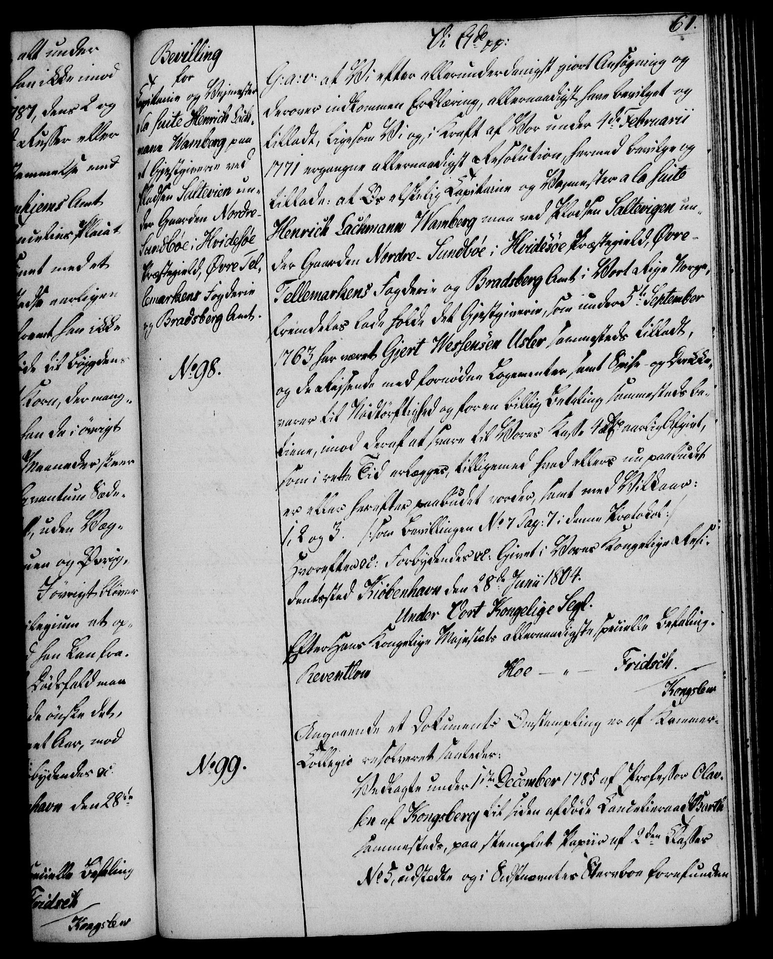 Rentekammeret, Kammerkanselliet, RA/EA-3111/G/Gg/Gga/L0018: Norsk ekspedisjonsprotokoll med register (merket RK 53.18), 1804-1806, p. 61
