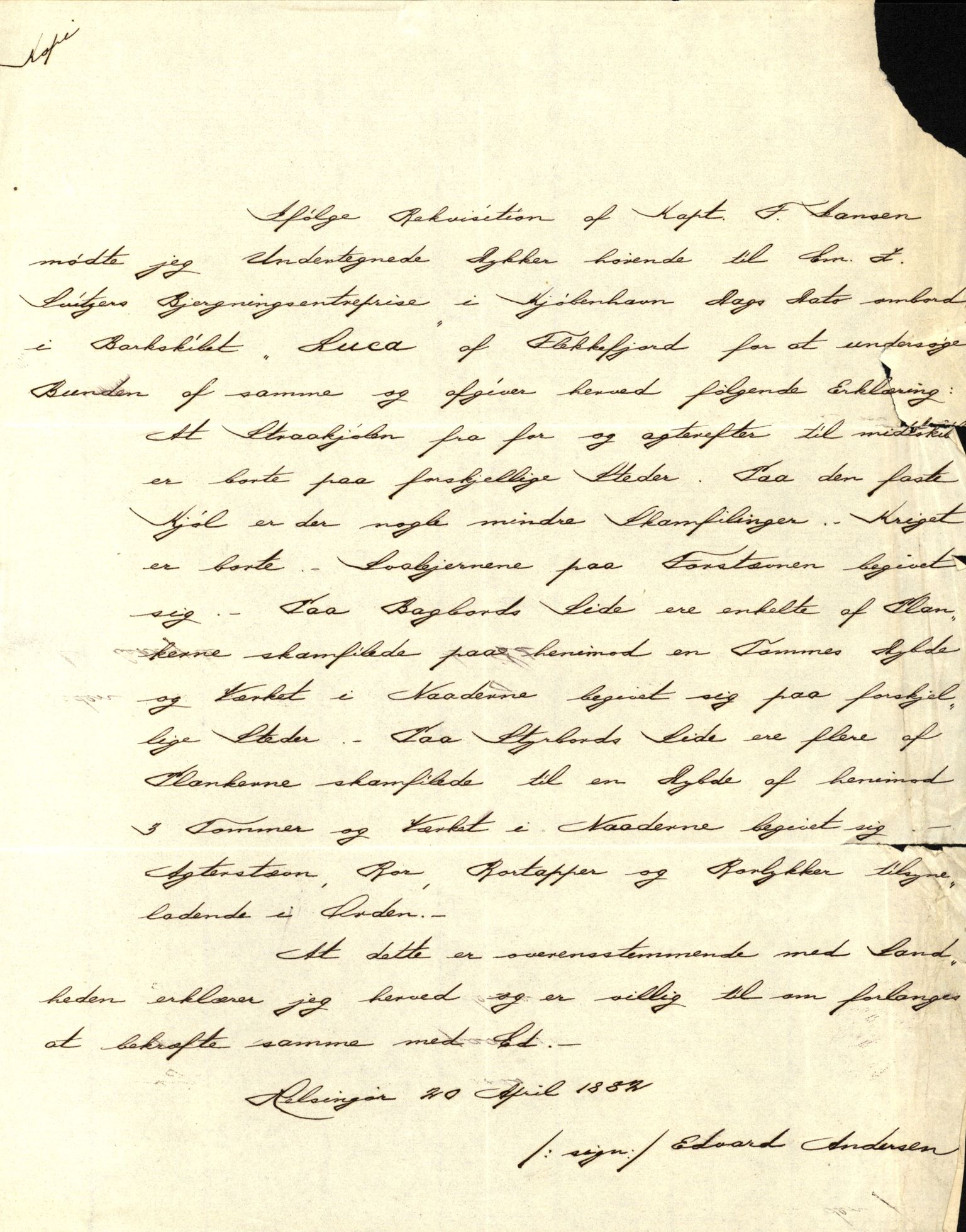 Pa 63 - Østlandske skibsassuranceforening, VEMU/A-1079/G/Ga/L0015/0007: Havaridokumenter / Jil, B.M. Width, Luca, Flora, Drammen, 1882, p. 30