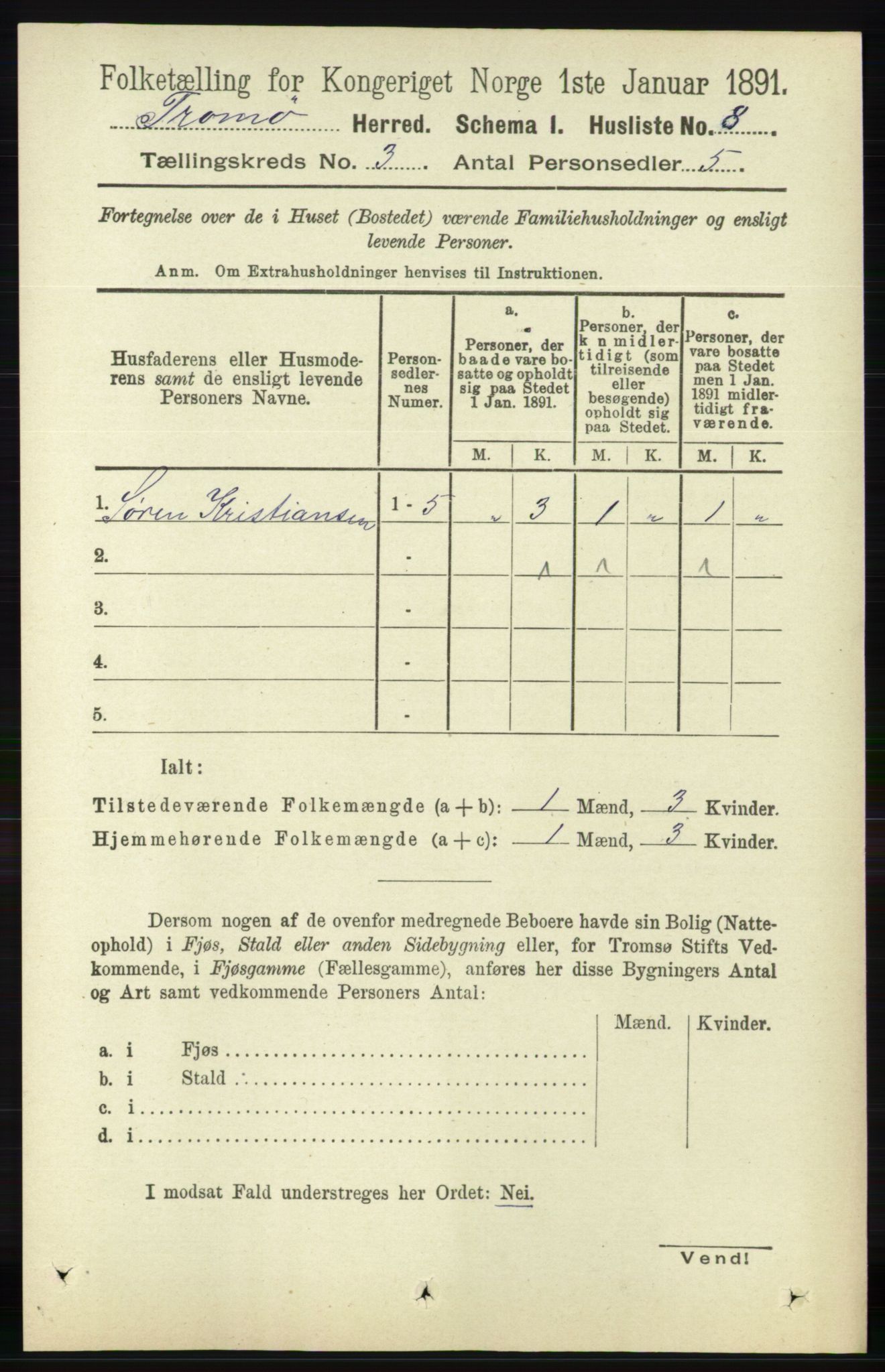 RA, 1891 census for 0921 Tromøy, 1891, p. 898