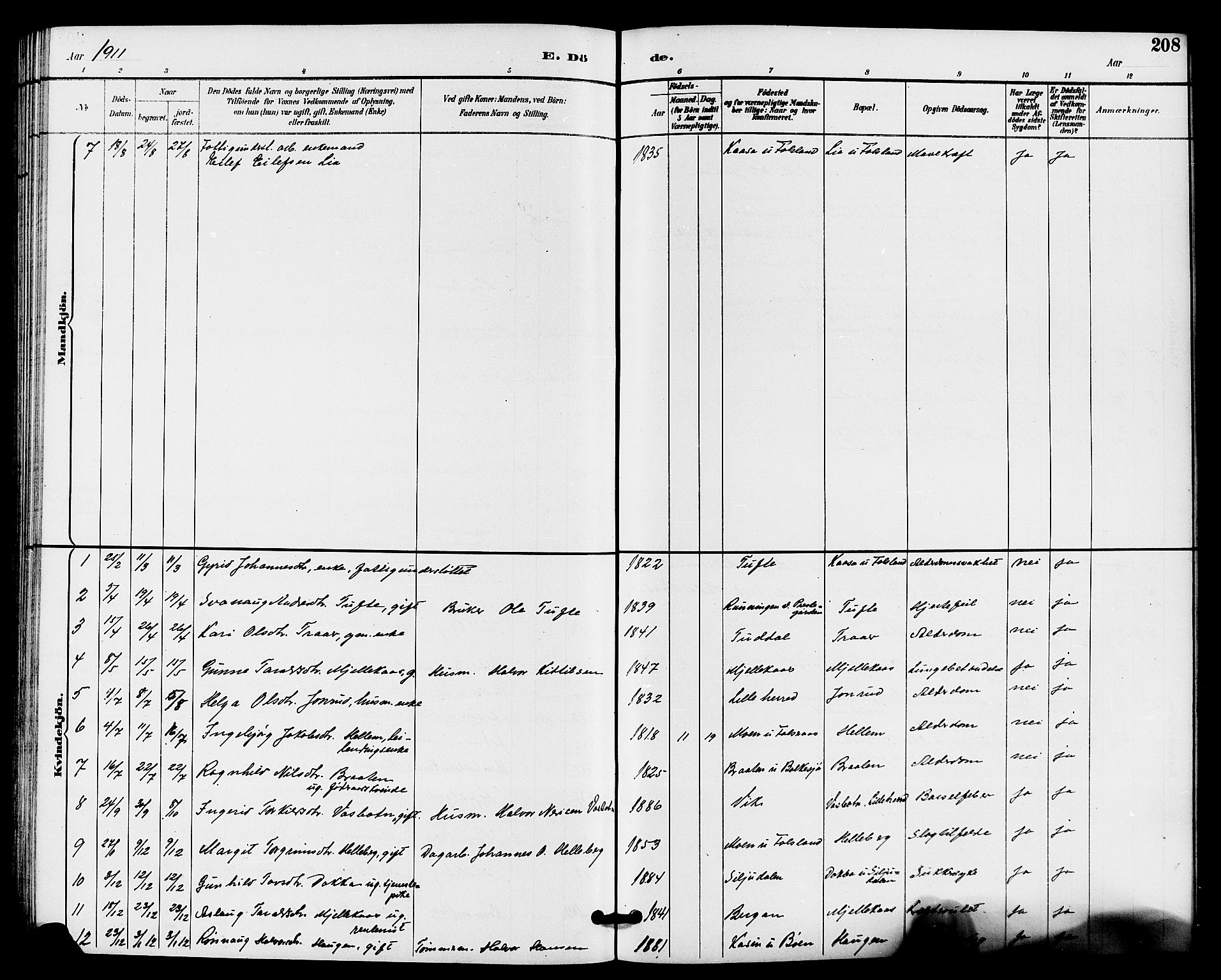 Gransherad kirkebøker, SAKO/A-267/G/Ga/L0003: Parish register (copy) no. I 3, 1887-1915, p. 208