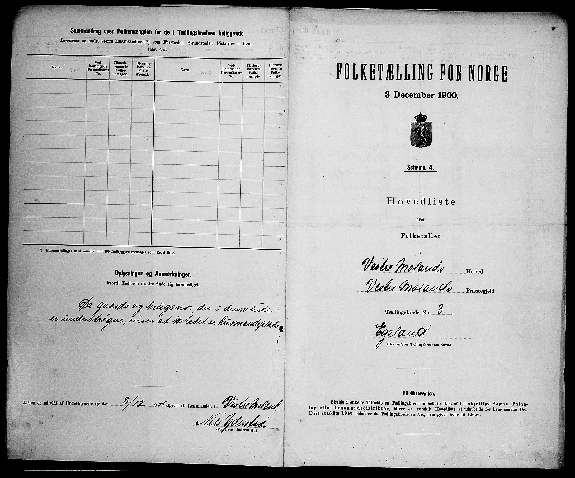 SAK, 1900 census for Vestre Moland, 1900, p. 18