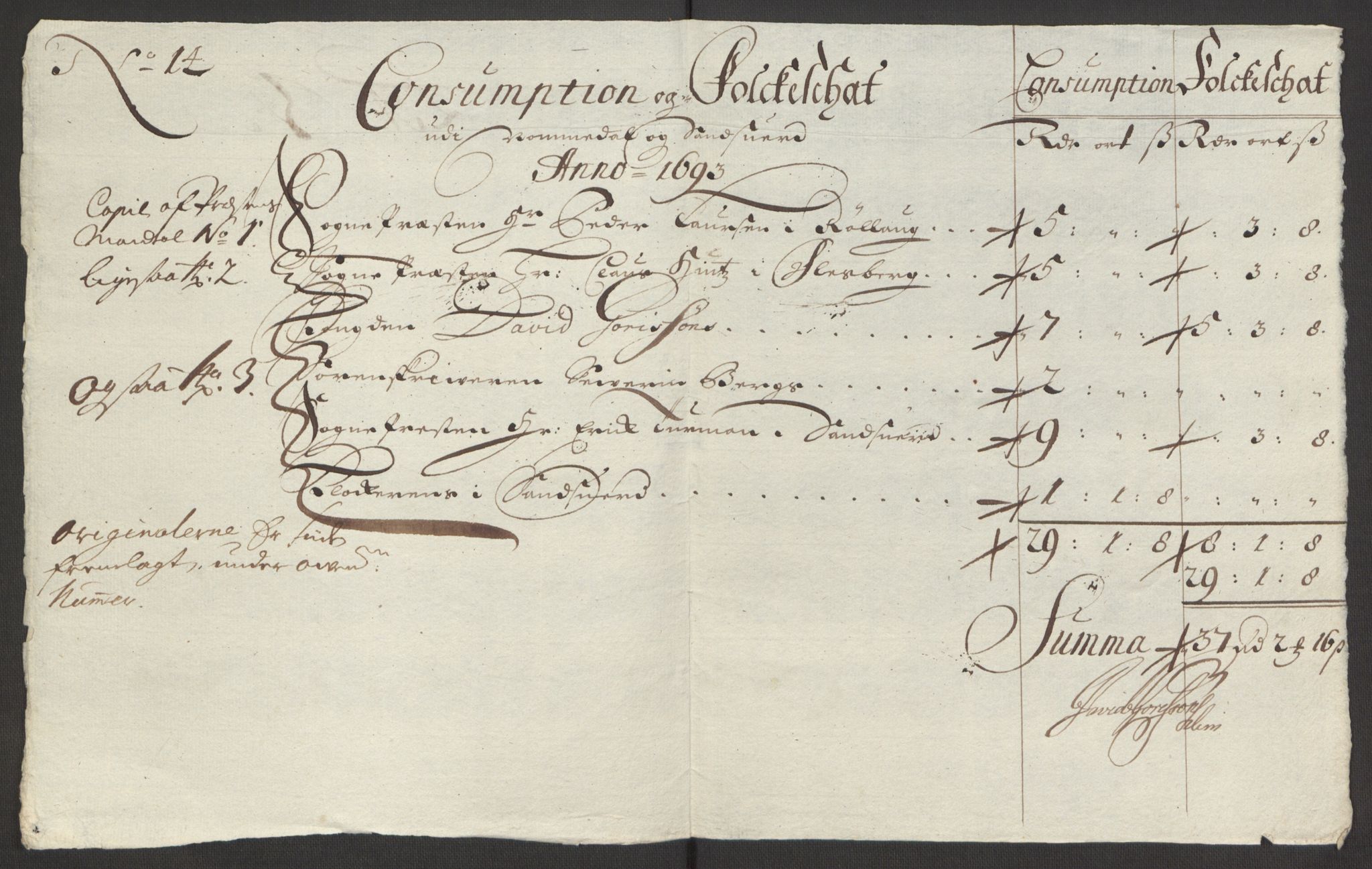 Rentekammeret inntil 1814, Reviderte regnskaper, Fogderegnskap, RA/EA-4092/R24/L1575: Fogderegnskap Numedal og Sandsvær, 1692-1695, p. 183