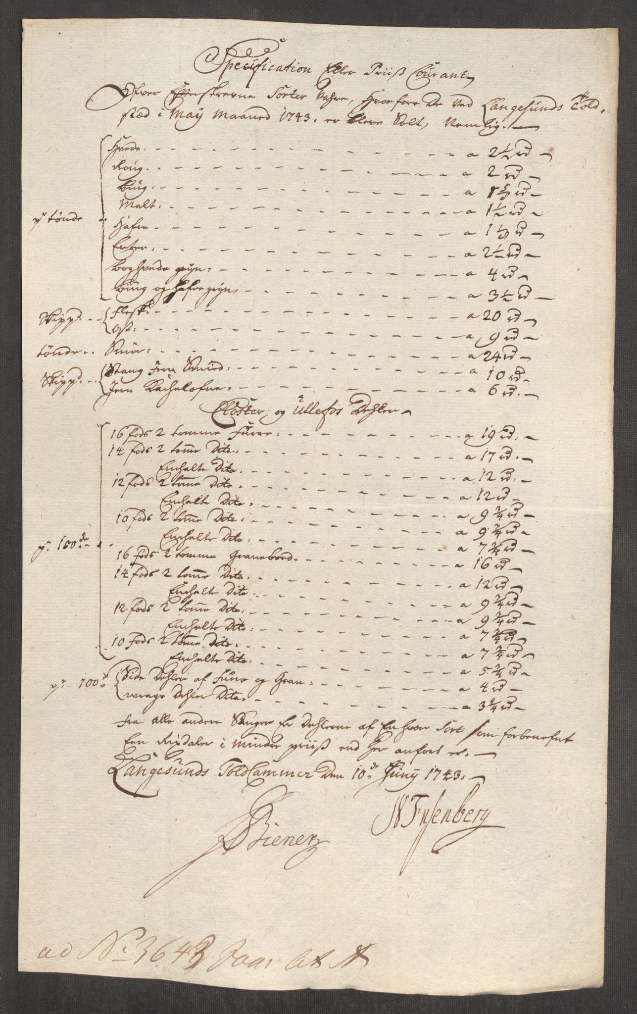 Rentekammeret inntil 1814, Realistisk ordnet avdeling, RA/EA-4070/Oe/L0002: [Ø1]: Priskuranter, 1740-1744, p. 729