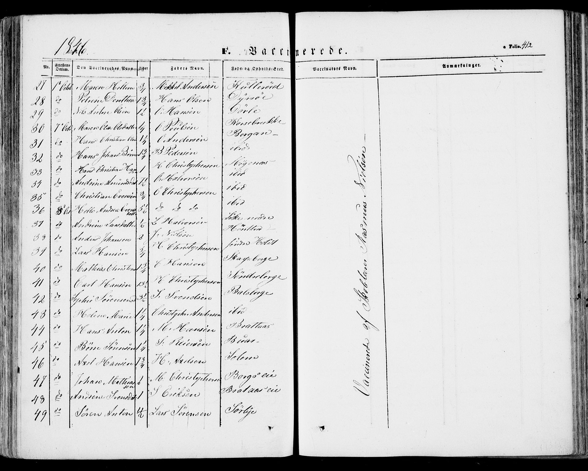 Stokke kirkebøker, AV/SAKO-A-320/F/Fa/L0007: Parish register (official) no. I 7, 1844-1857, p. 412