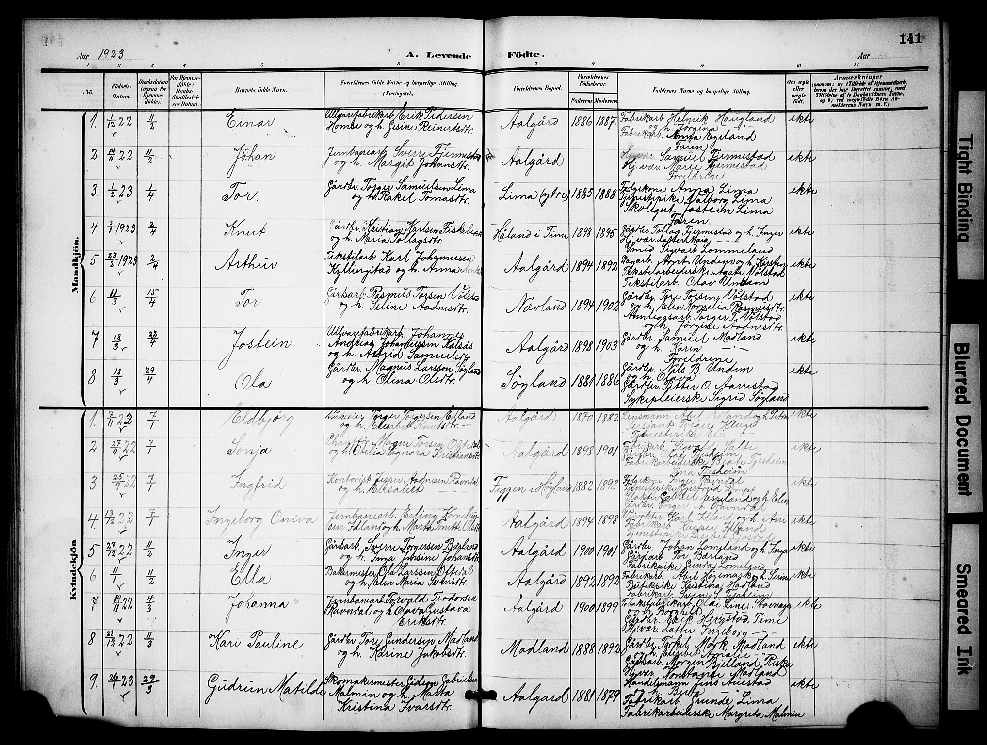 Lye sokneprestkontor, SAST/A-101794/001/30BB/L0009: Parish register (copy) no. B 9, 1902-1923, p. 141