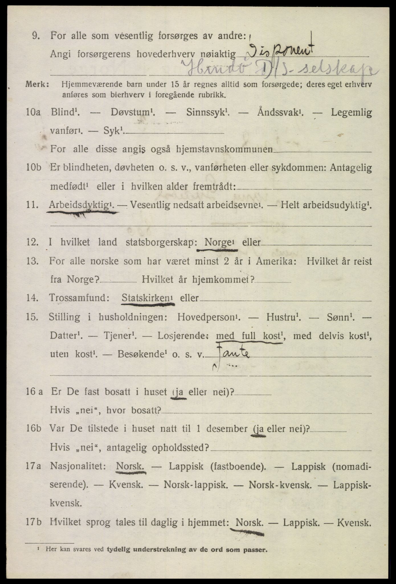 SAT, 1920 census for Sortland, 1920, p. 9931