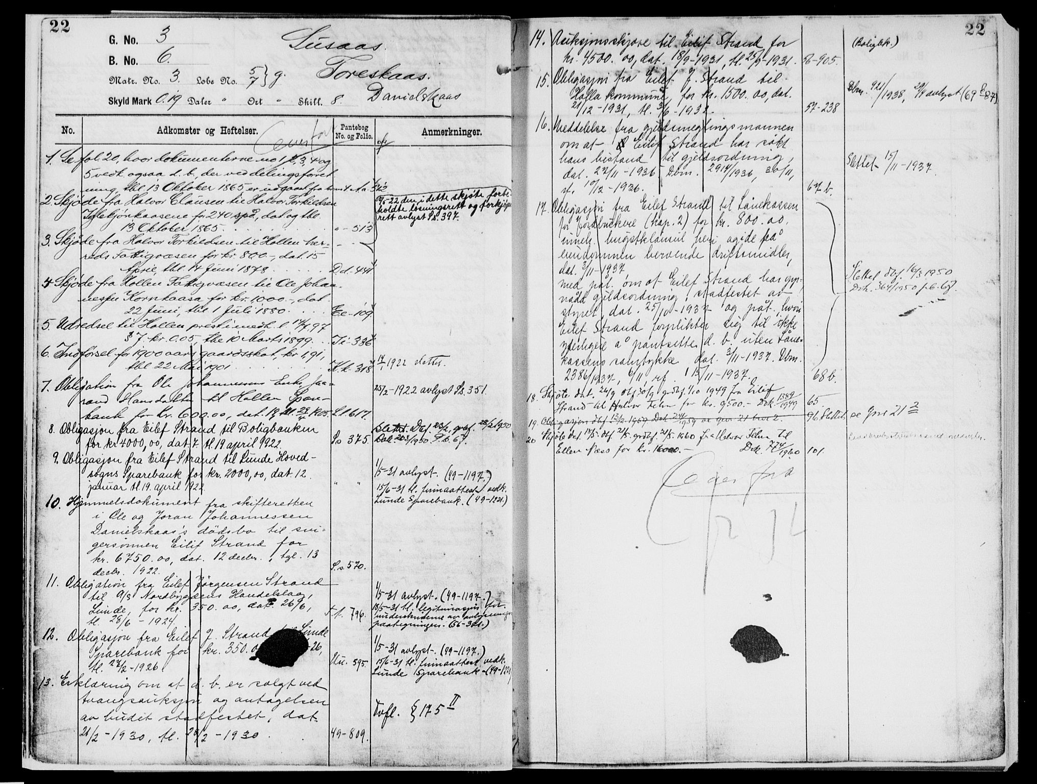 Nedre Telemark sorenskriveri, AV/SAKO-A-135/G/Gb/Gbg/L0001: Mortgage register no. VII 1, p. 22