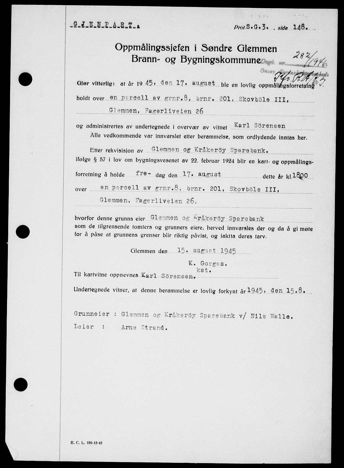 Onsøy sorenskriveri, SAO/A-10474/G/Ga/Gab/L0015: Mortgage book no. II A-15, 1945-1946, Diary no: : 282/1946
