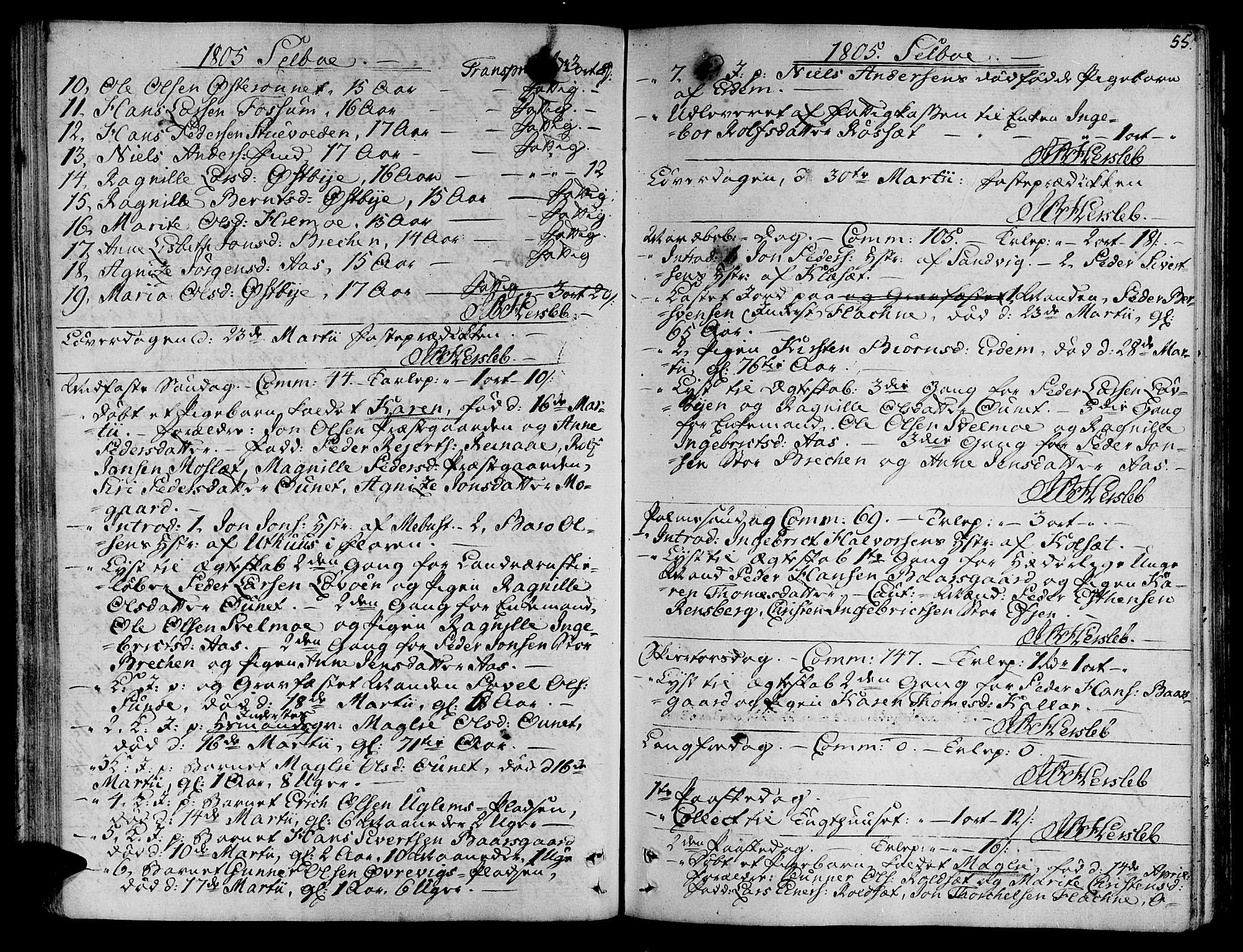 Ministerialprotokoller, klokkerbøker og fødselsregistre - Sør-Trøndelag, SAT/A-1456/695/L1140: Parish register (official) no. 695A03, 1801-1815, p. 55