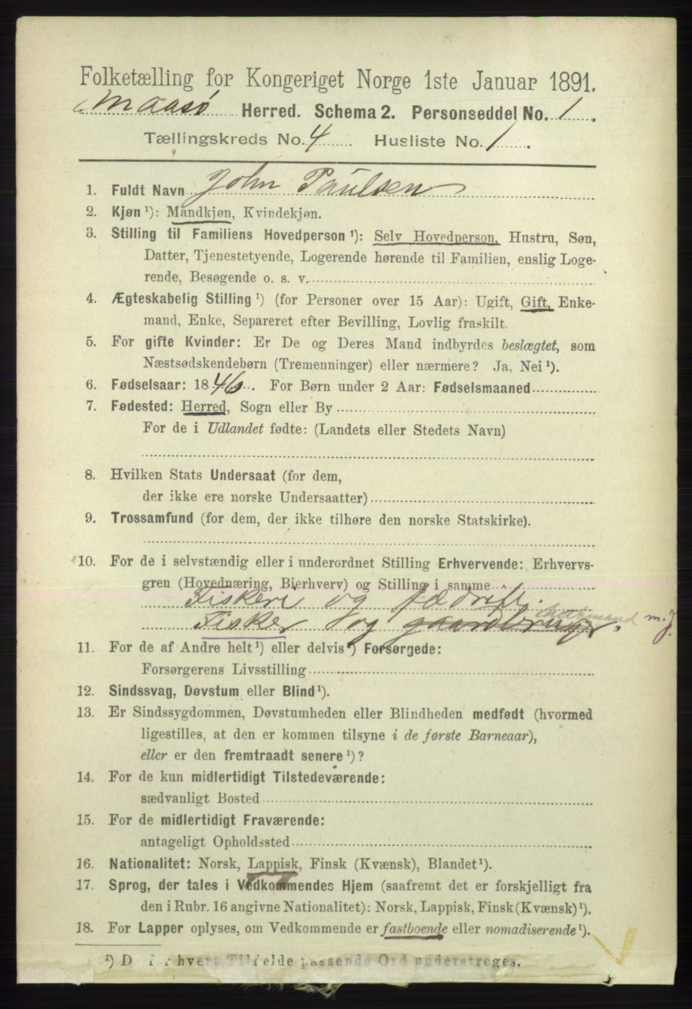 RA, 1891 census for 2018 Måsøy, 1891, p. 530