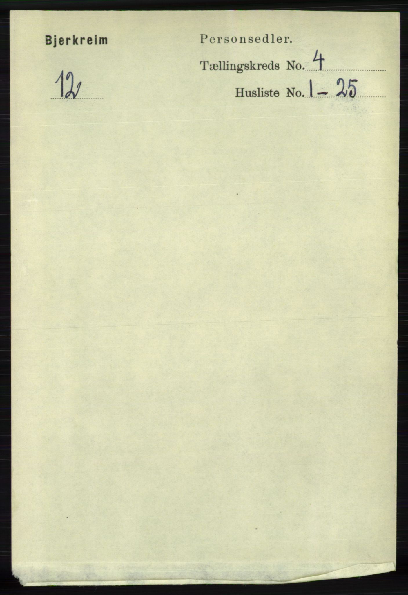 RA, 1891 census for 1114 Bjerkreim, 1891, p. 1225