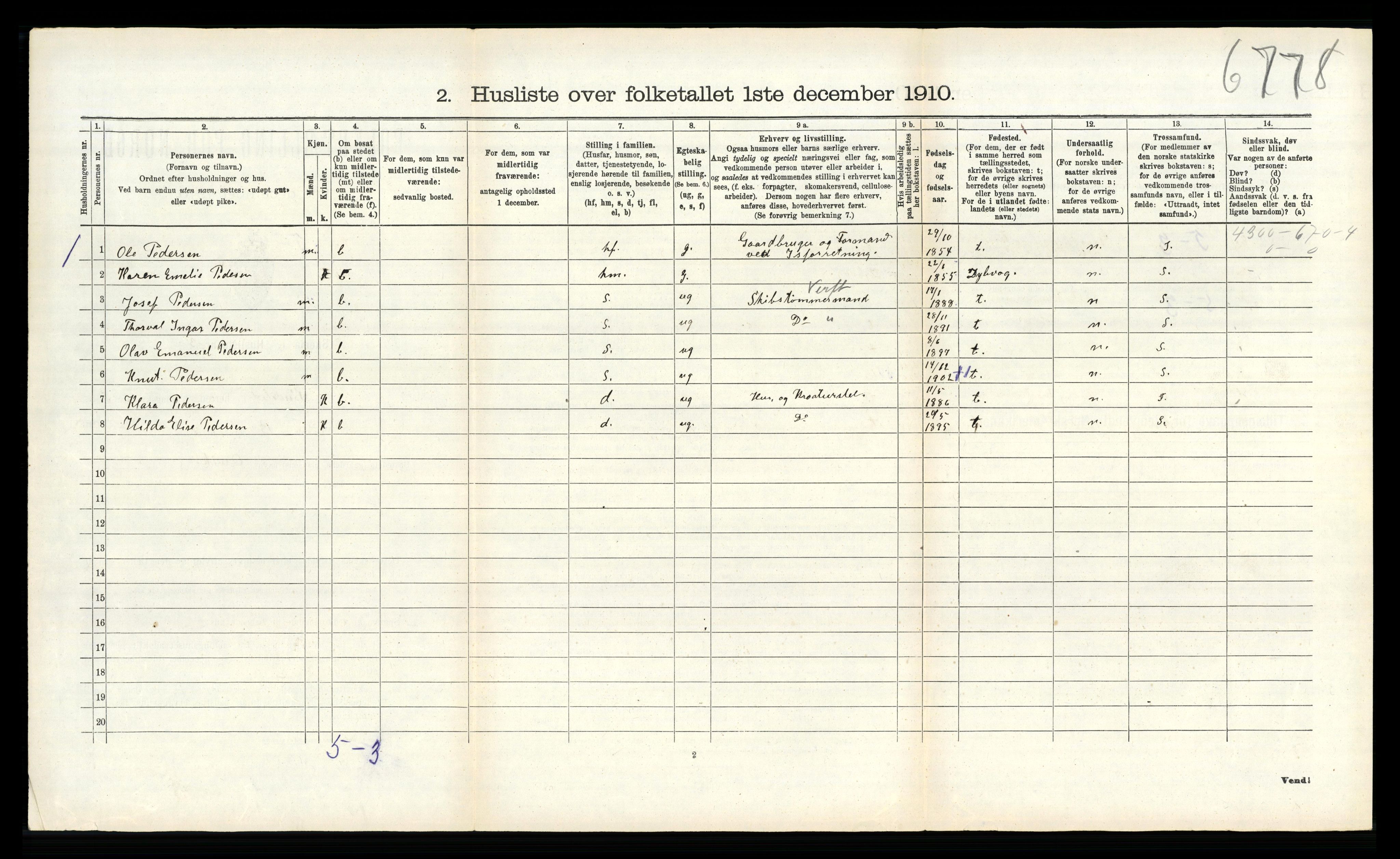 RA, 1910 census for Søndeled, 1910, p. 433