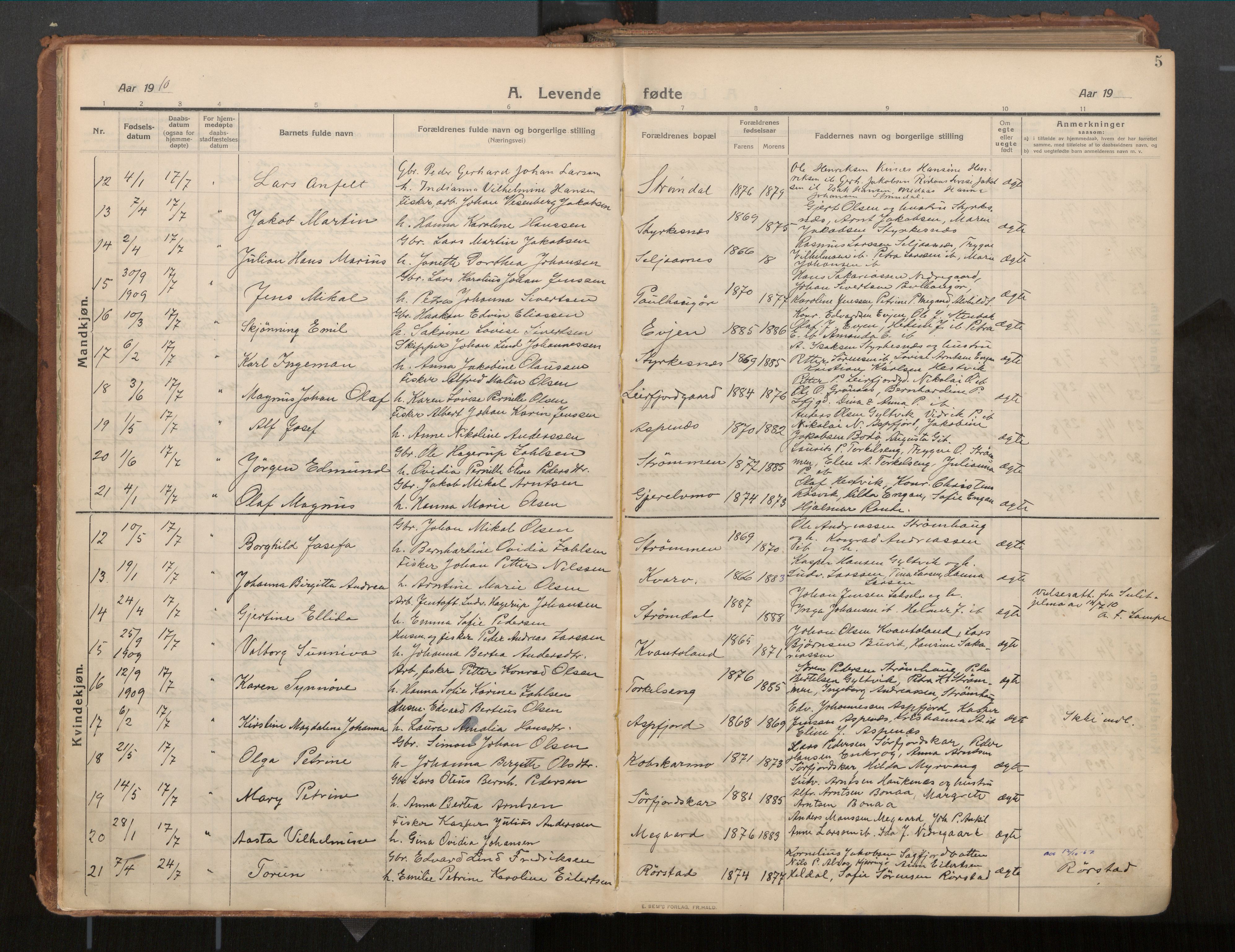 Ministerialprotokoller, klokkerbøker og fødselsregistre - Nordland, SAT/A-1459/854/L0784: Parish register (official) no. 854A07, 1910-1922, p. 5