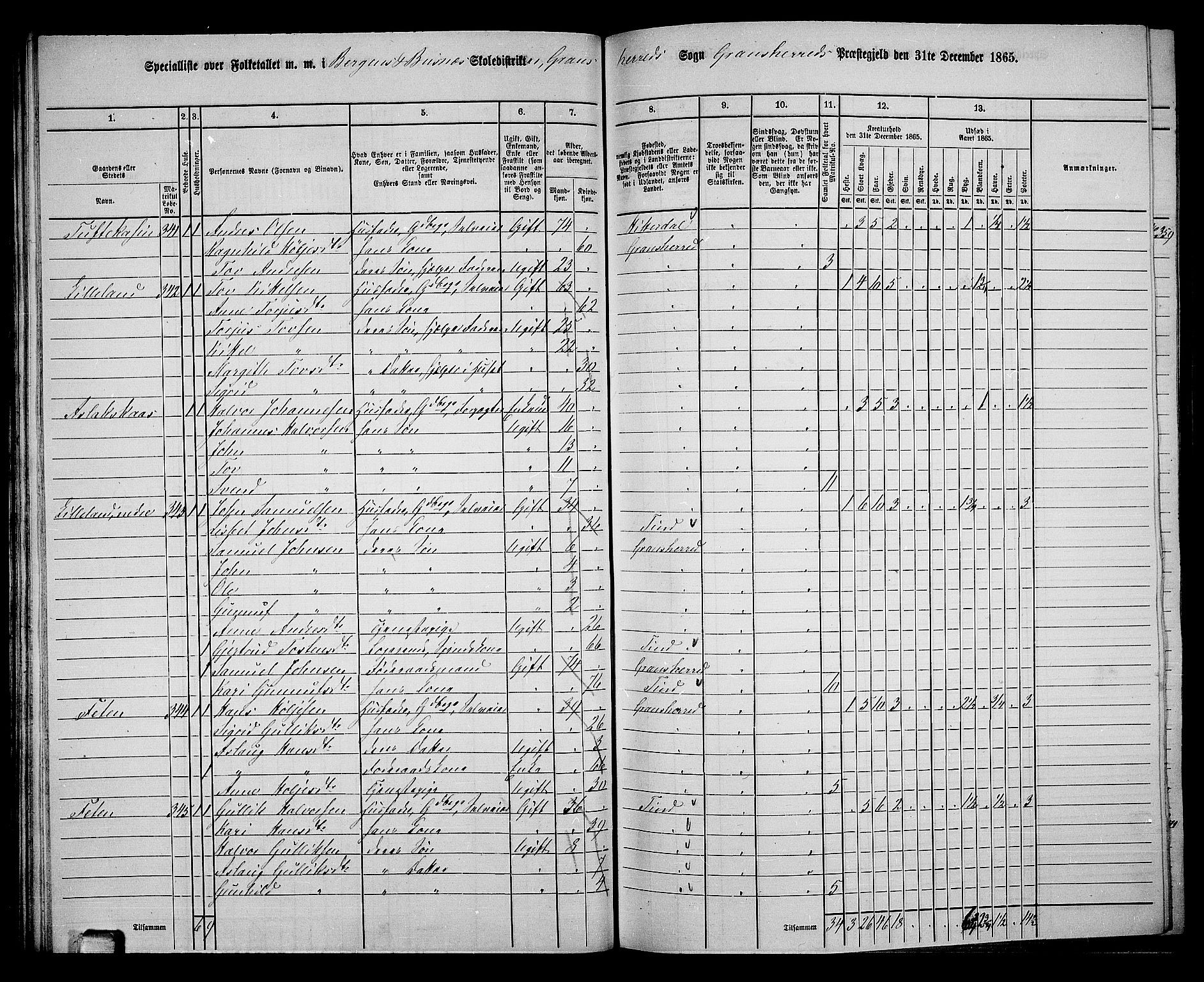 RA, 1865 census for Gransherad, 1865, p. 42