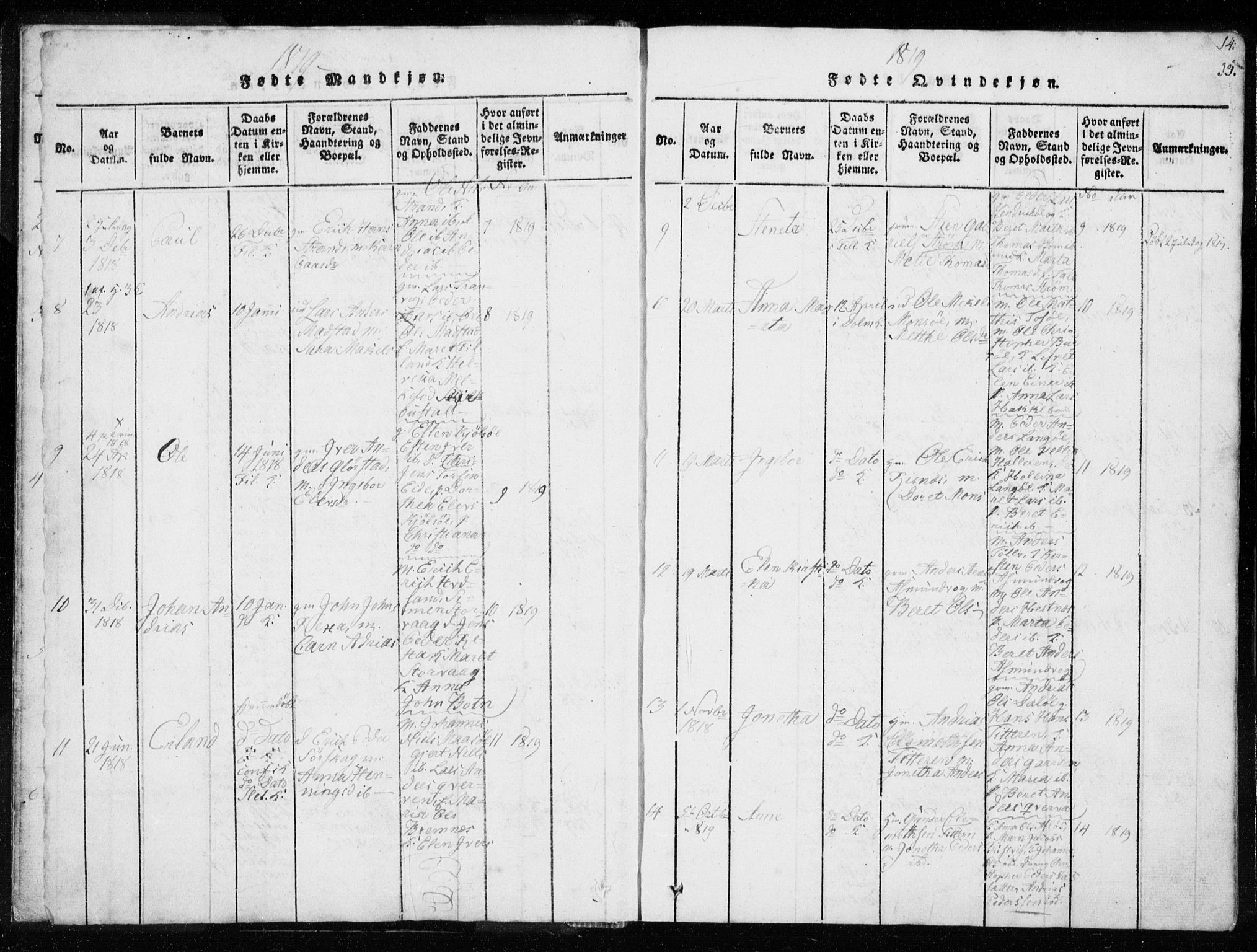 Ministerialprotokoller, klokkerbøker og fødselsregistre - Sør-Trøndelag, SAT/A-1456/634/L0527: Parish register (official) no. 634A03, 1818-1826, p. 13