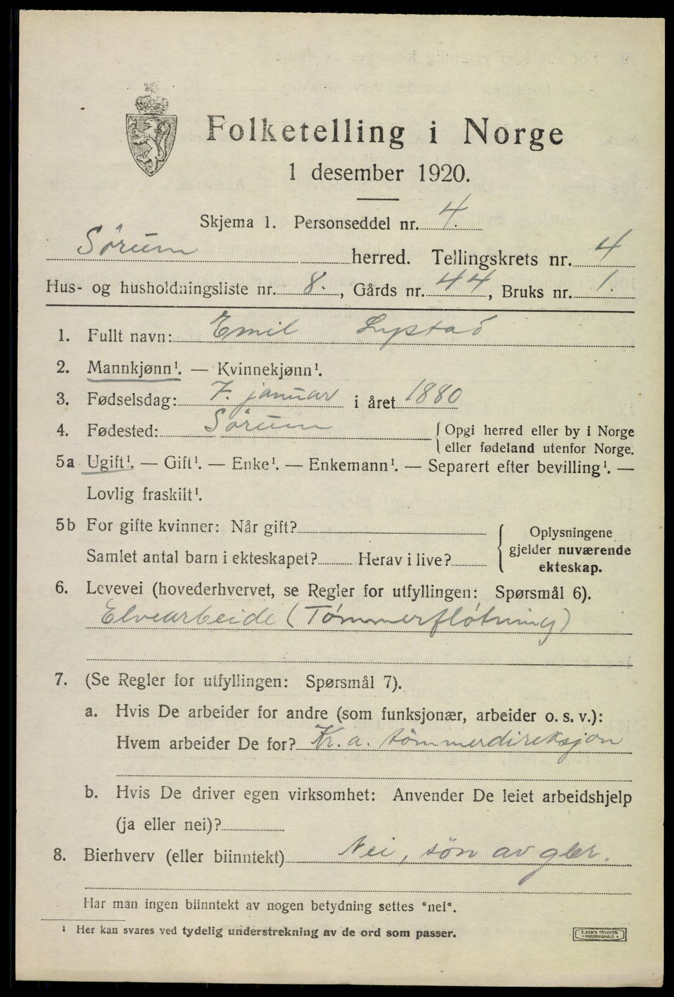 SAO, 1920 census for Sørum, 1920, p. 3505