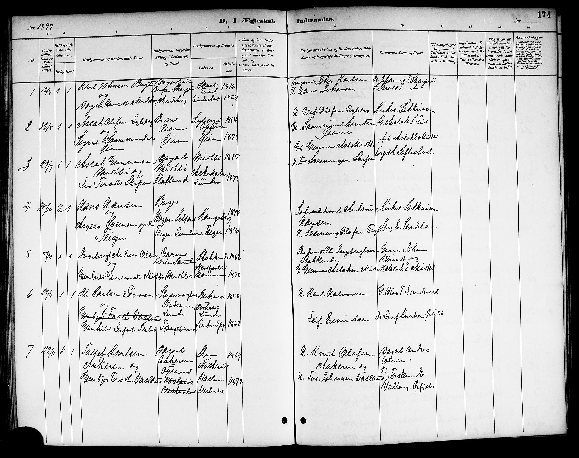 Kviteseid kirkebøker, SAKO/A-276/G/Ga/L0002: Parish register (copy) no. I 2, 1893-1918, p. 174