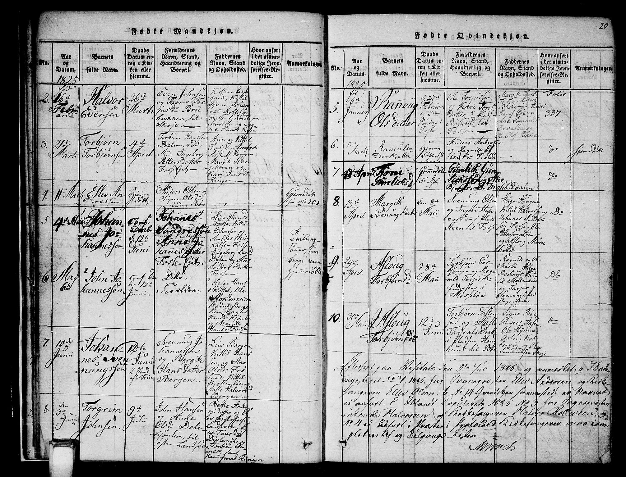 Hjartdal kirkebøker, SAKO/A-270/G/Gb/L0001: Parish register (copy) no. II 1, 1815-1842, p. 20
