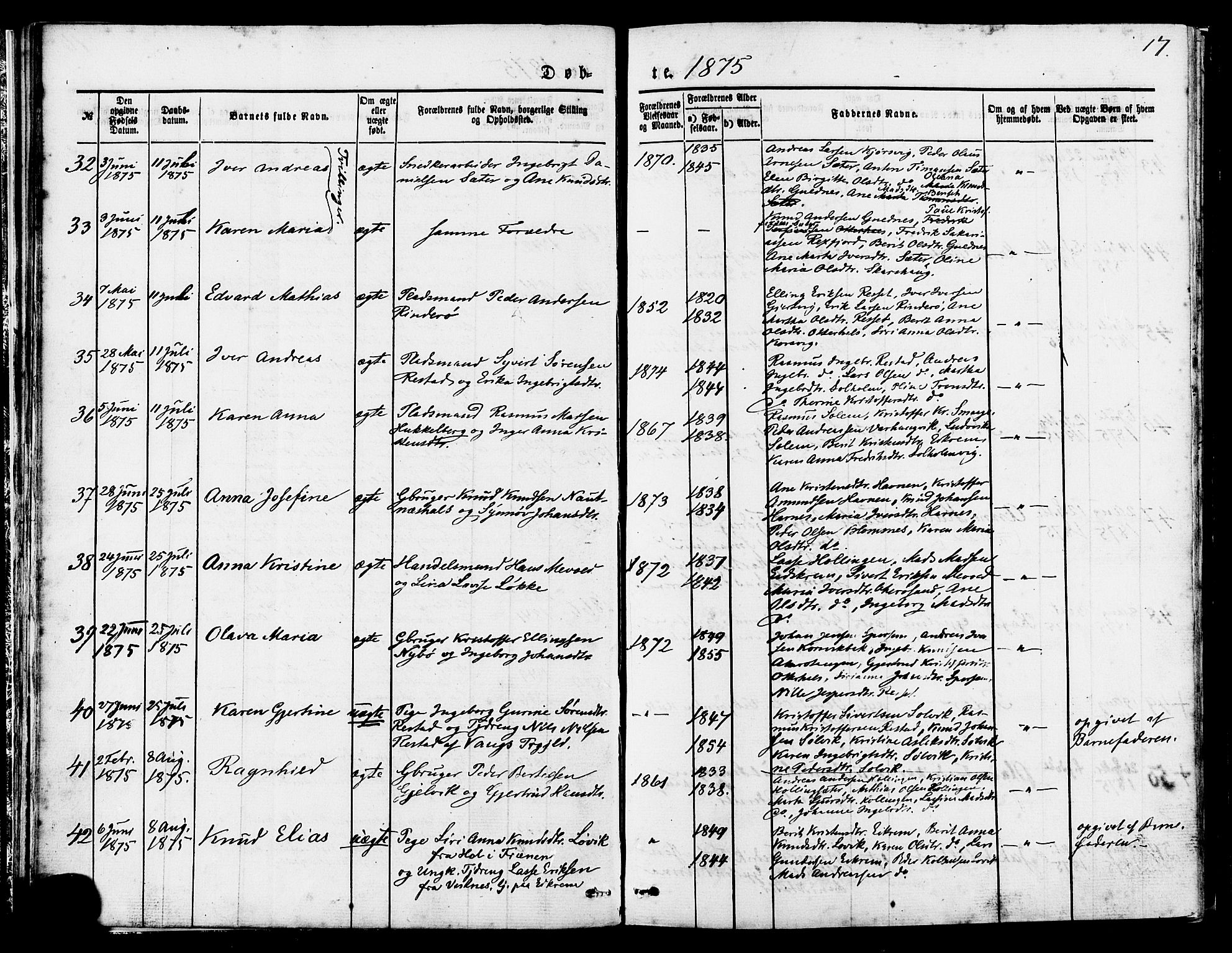 Ministerialprotokoller, klokkerbøker og fødselsregistre - Møre og Romsdal, AV/SAT-A-1454/560/L0720: Parish register (official) no. 560A04, 1873-1878, p. 17