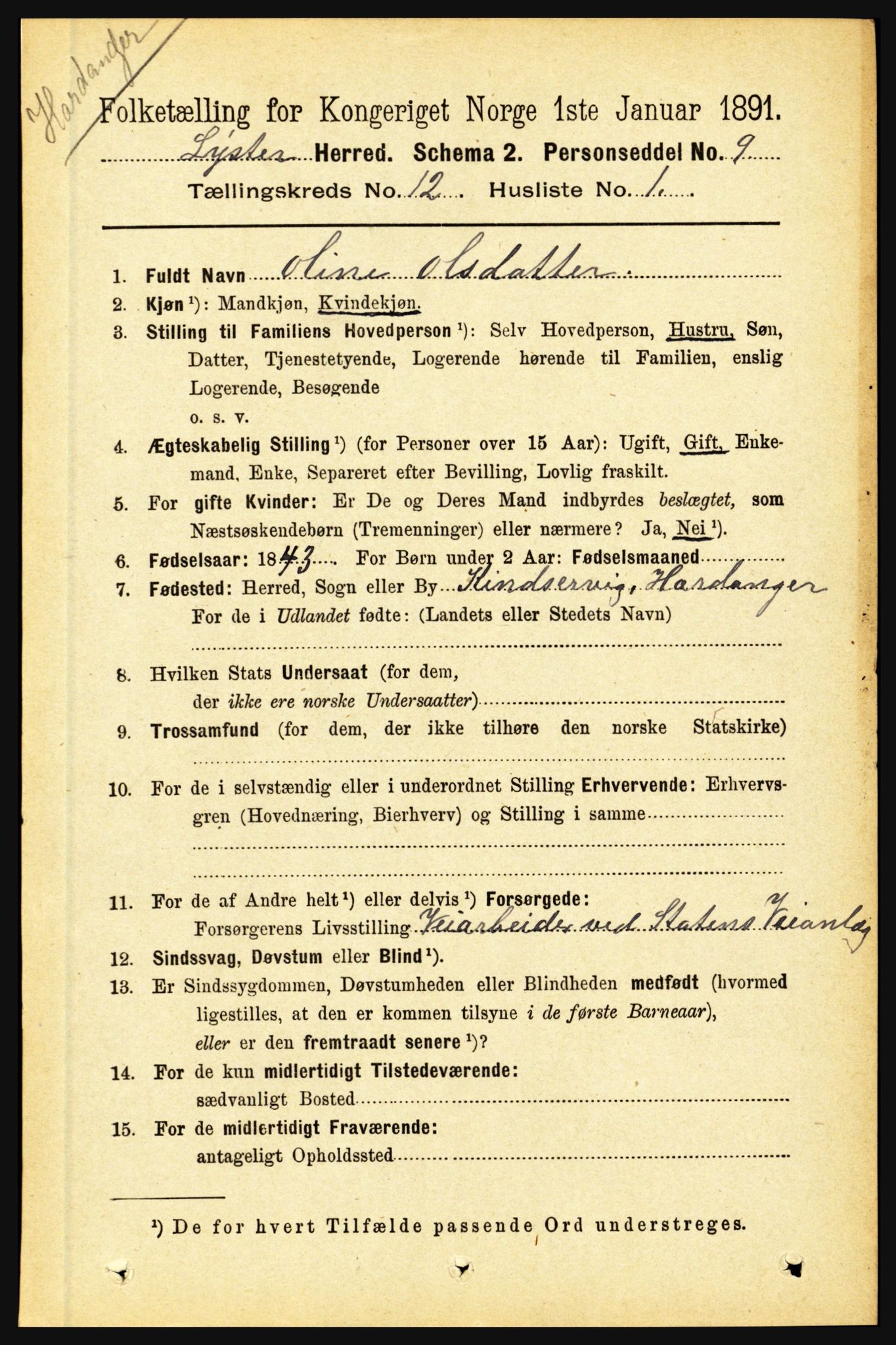 RA, 1891 census for 1426 Luster, 1891, p. 3774